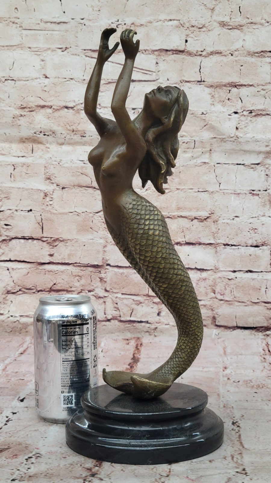Mermaid Praying Handcrafted Bronze Sculpture Marble Base Figurine Figure Hotcast