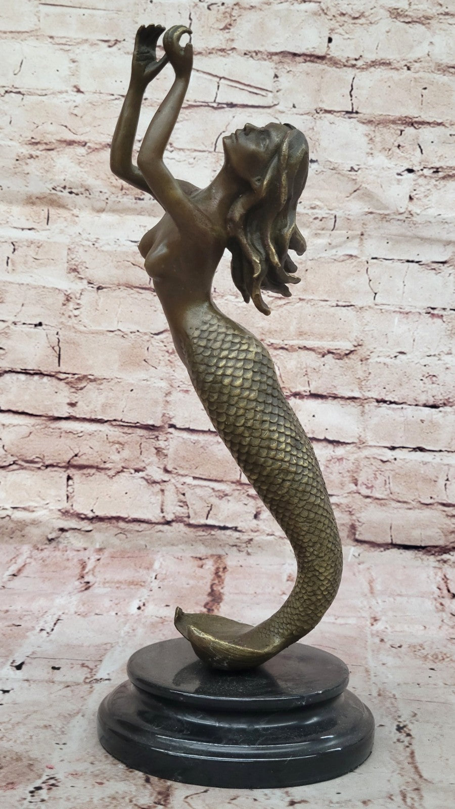 Mermaid Praying Handcrafted Bronze Sculpture Marble Base Figurine Figure Hotcast