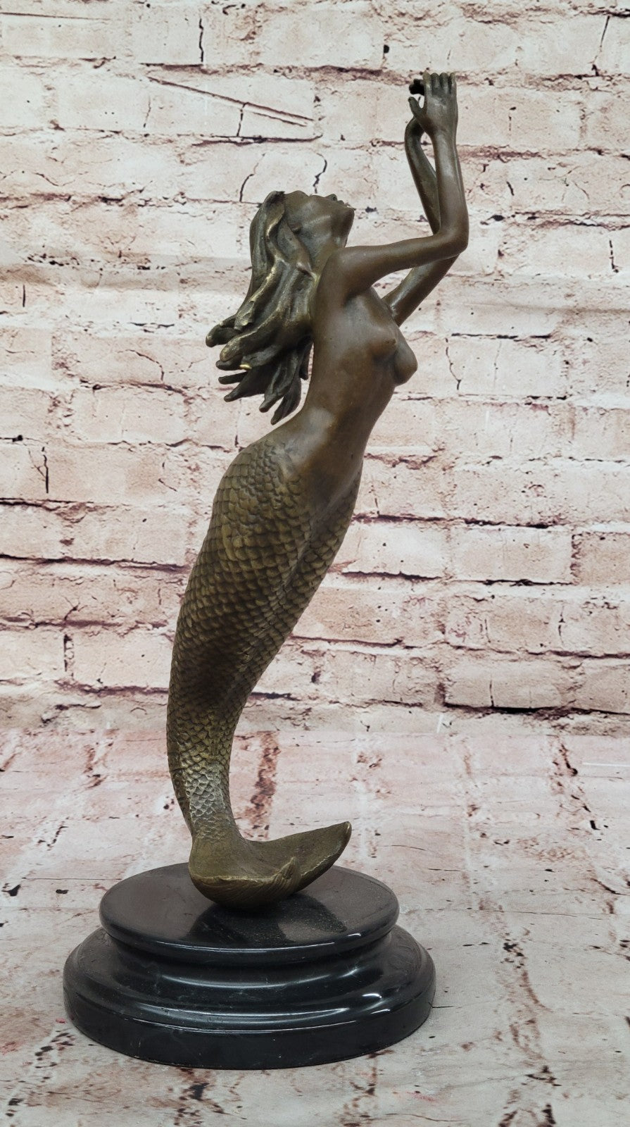 Mermaid Praying Handcrafted Bronze Sculpture Marble Base Figurine Figure Hotcast