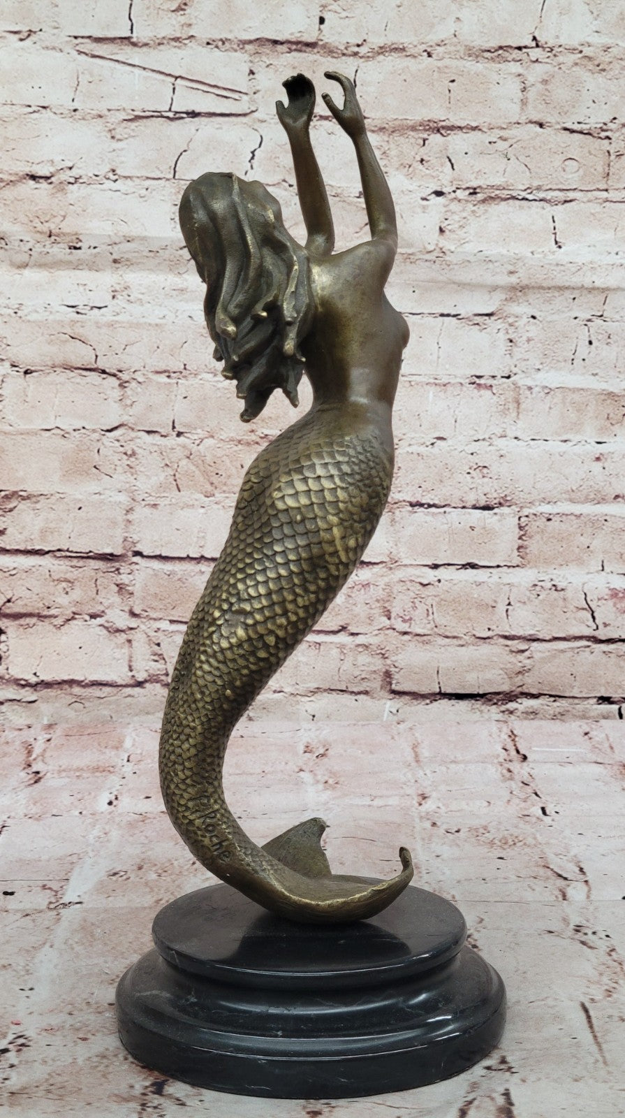 Mermaid Praying Handcrafted Bronze Sculpture Marble Base Figurine Figure Hotcast