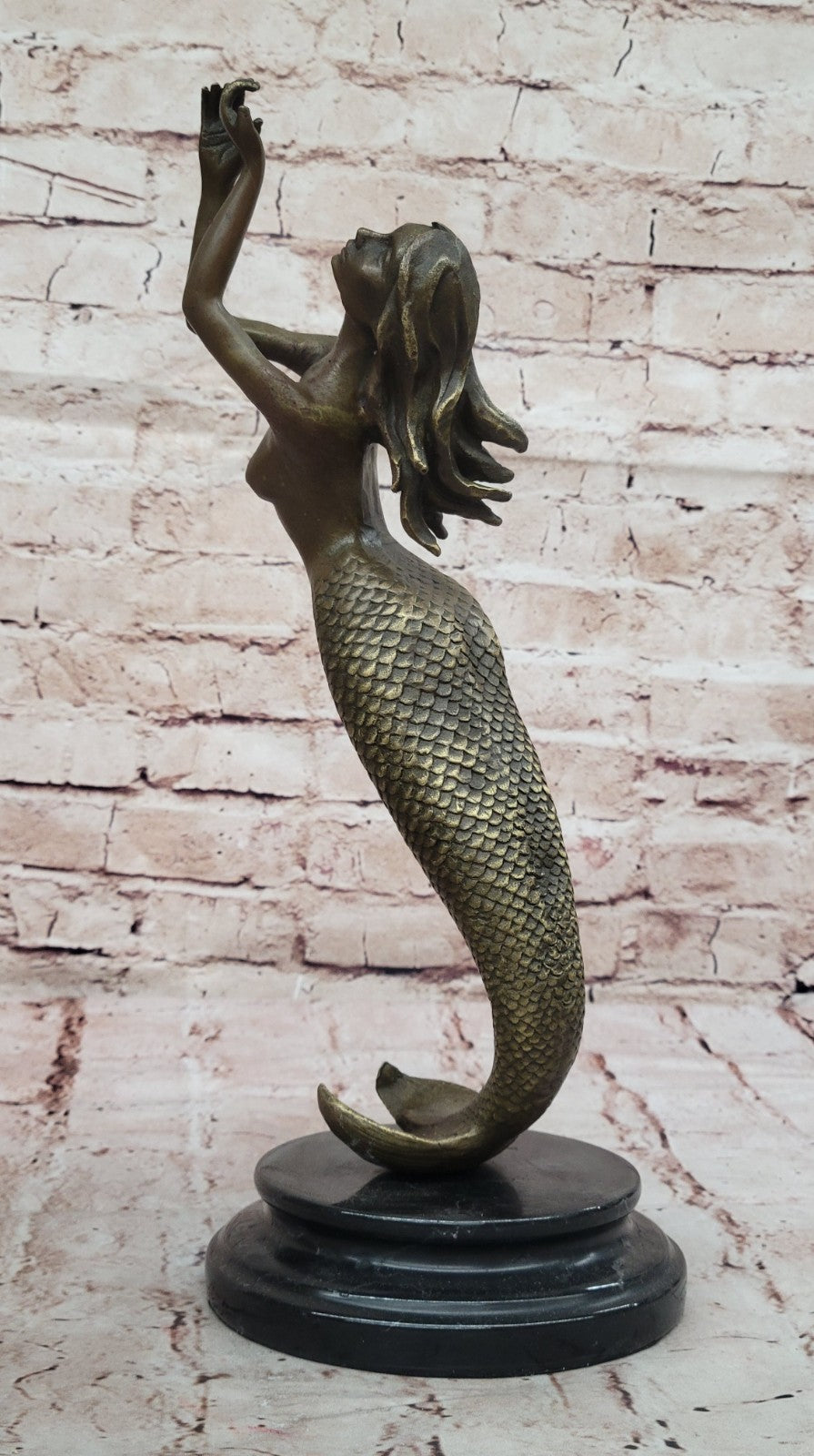 Mermaid Praying Handcrafted Bronze Sculpture Marble Base Figurine Figure Hotcast
