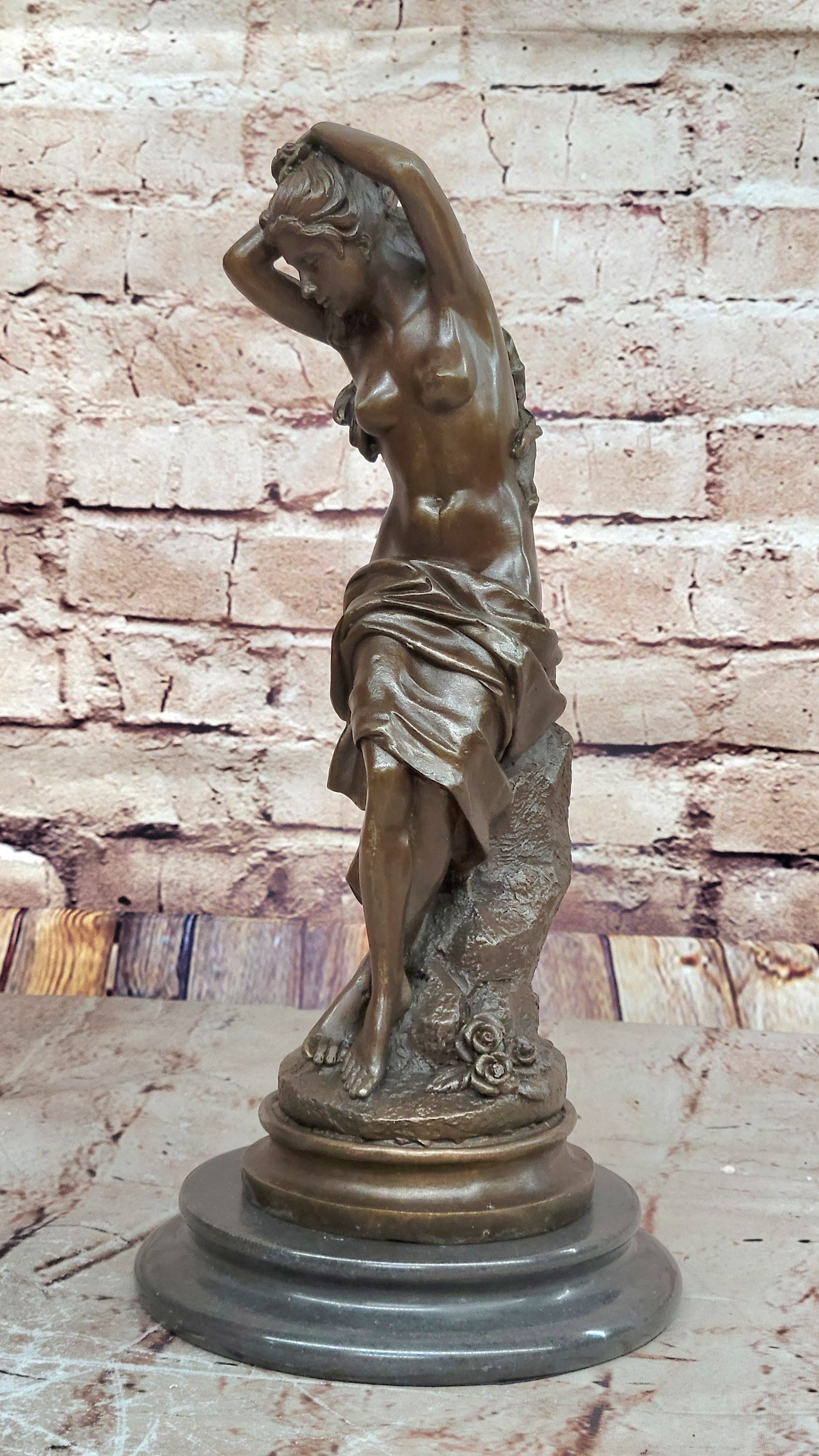 ORIGINAL PERIOD FRENCH PATINATED NUDE BRONZE STATUE FIGURINE MAIDEN  FRENCH JEAN PATO