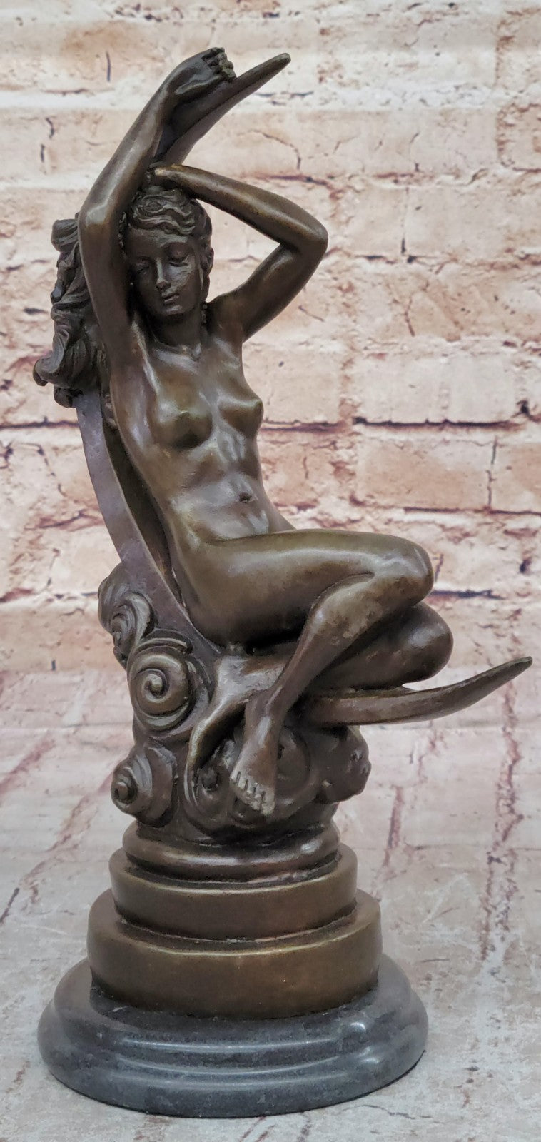 Roche Nude Woman Sitting on Moon Bronze Statue Hot Casr Classic Sculpture Decor