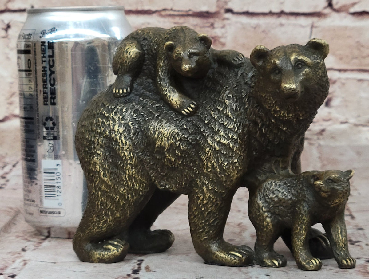 Art Deco Western Art Black Bear Group Wildlife Home Cabin Bronze Sculpture Milo