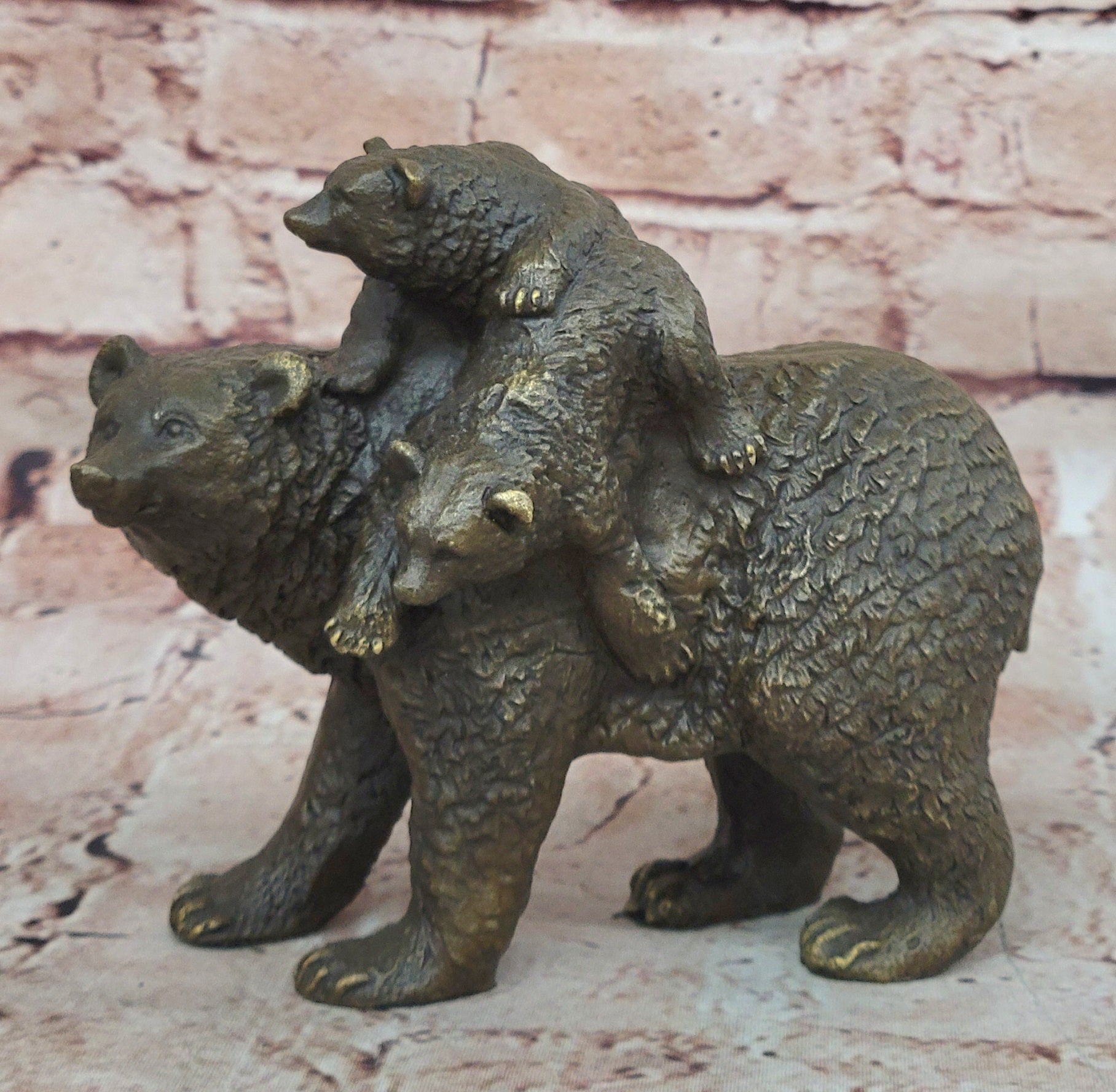 Handcrafted bronze sculpture SALE Western Cub Mother Bear Black Original Signed