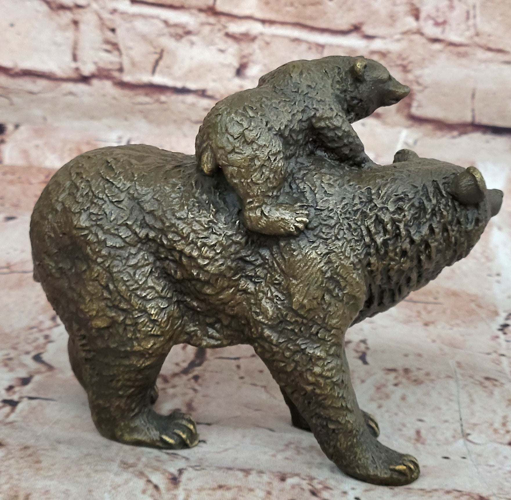 Handcrafted bronze sculpture SALE Western Cub Mother Bear Black Original Signed