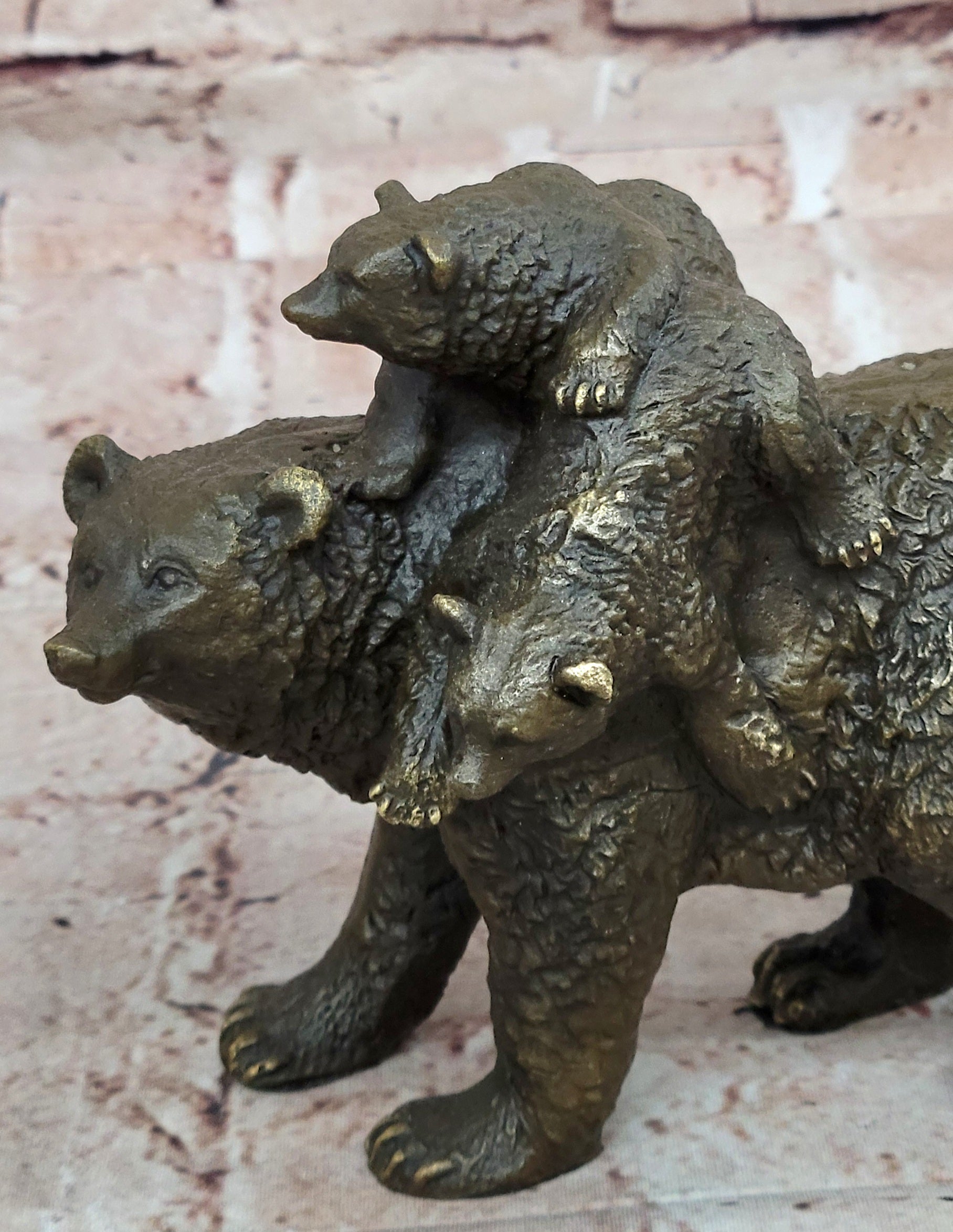 Handcrafted bronze sculpture SALE Western Cub Mother Bear Black Original Signed
