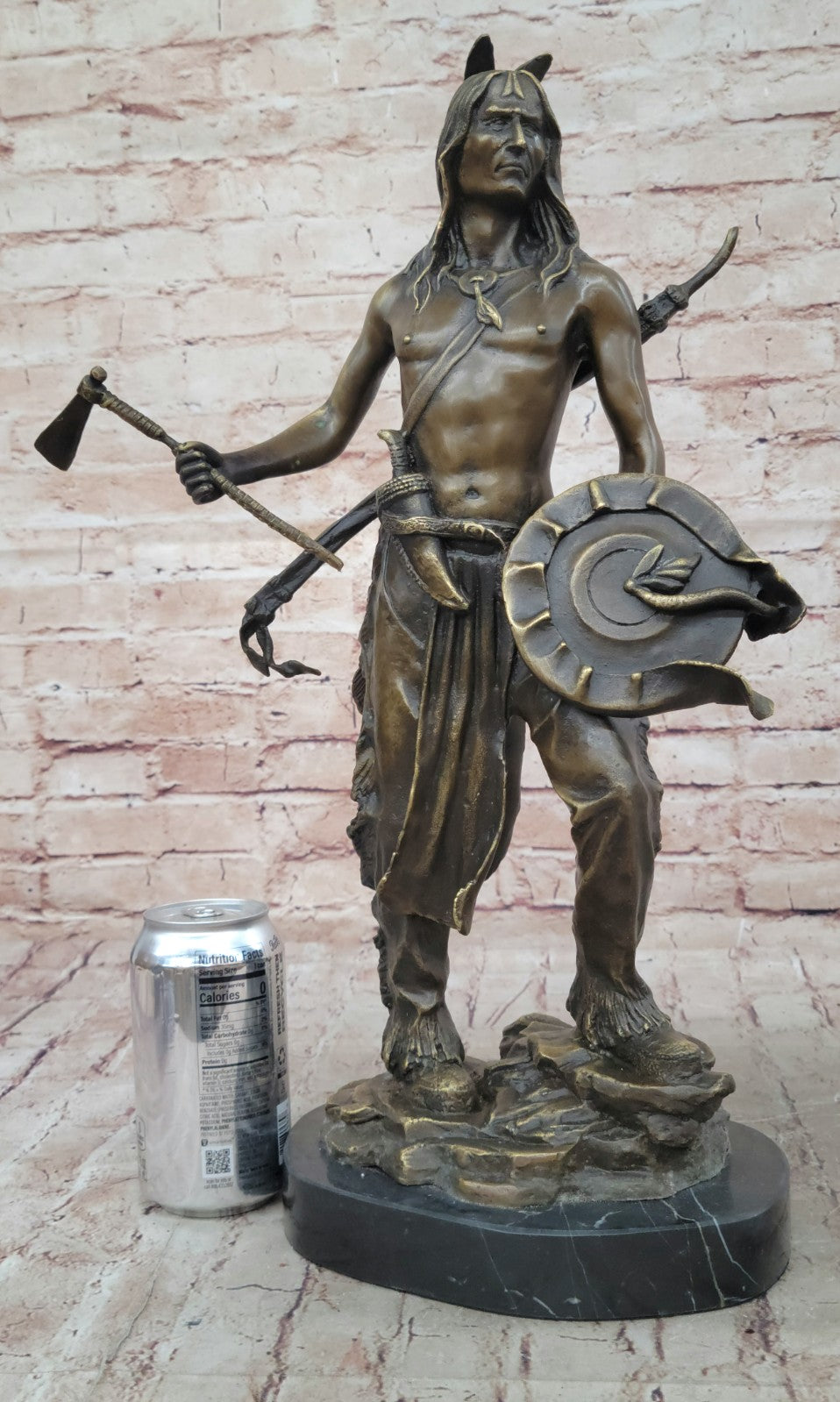 Signed Native American Indian Warrior Bronze Sculpture Statue Figurine Art Deco
