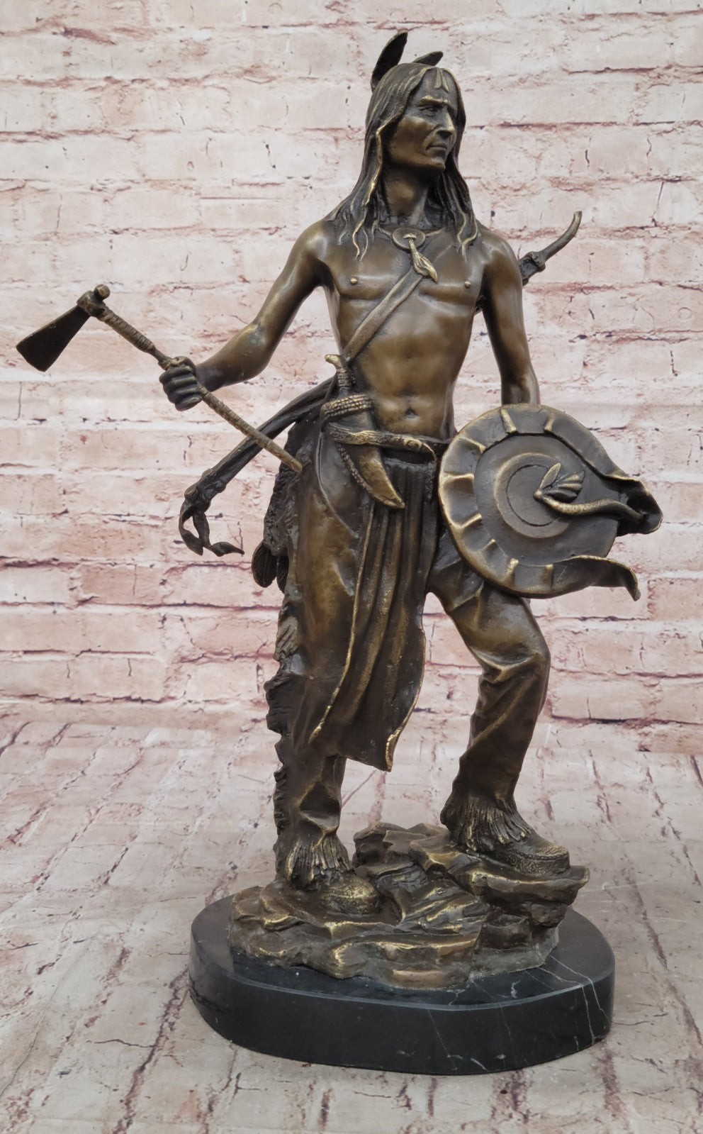 Signed Native American Indian Warrior Bronze Sculpture Statue Figurine Art Deco