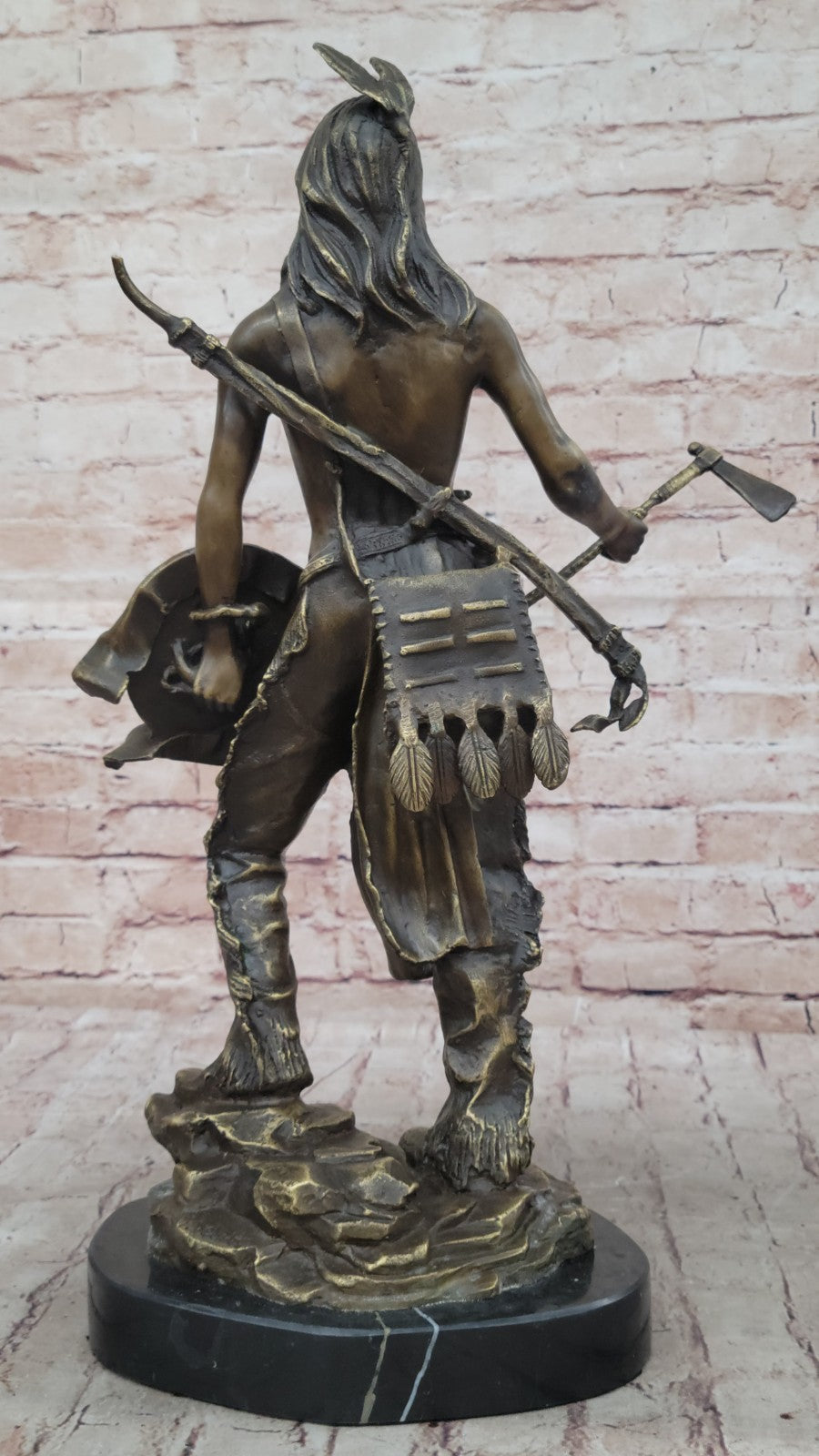 Signed Native American Indian Warrior Bronze Sculpture Statue Figurine Art Deco