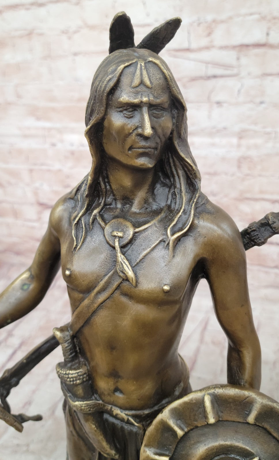 Signed Native American Indian Warrior Bronze Sculpture Statue Figurine Art Deco