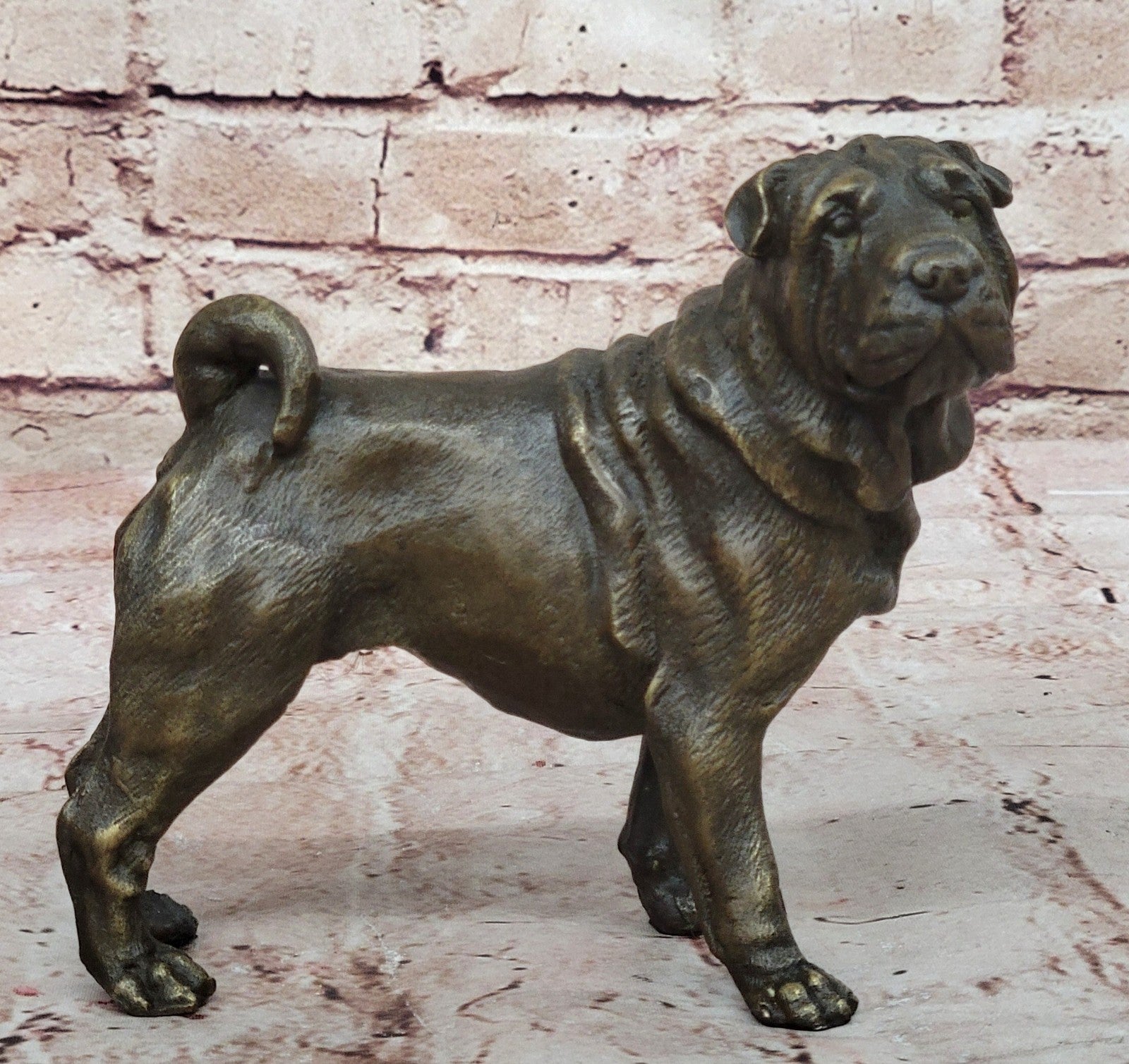 Magnificent Vintage Bronze "Shar pei Heads" Book End/Paperweights Sculpture 