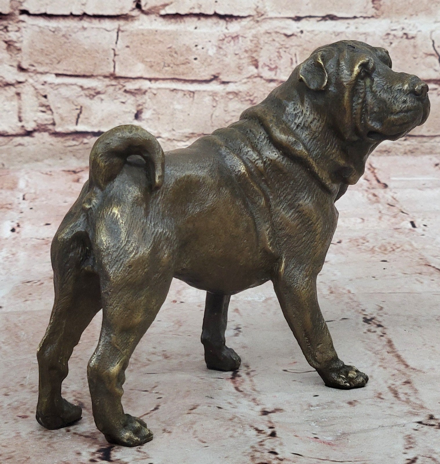 Magnificent Vintage Bronze "Shar pei Heads" Book End/Paperweights Sculpture 