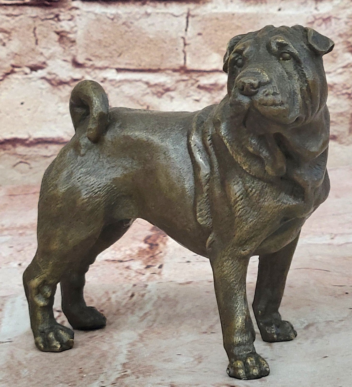 Magnificent Vintage Bronze "Shar pei Heads" Book End/Paperweights Sculpture 