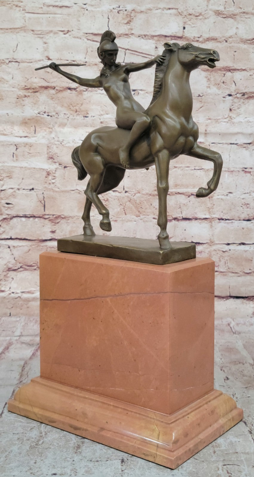 Original Vitaleh Female Amazon Girl With Hat Bronze Sculpture Marble Base Statue