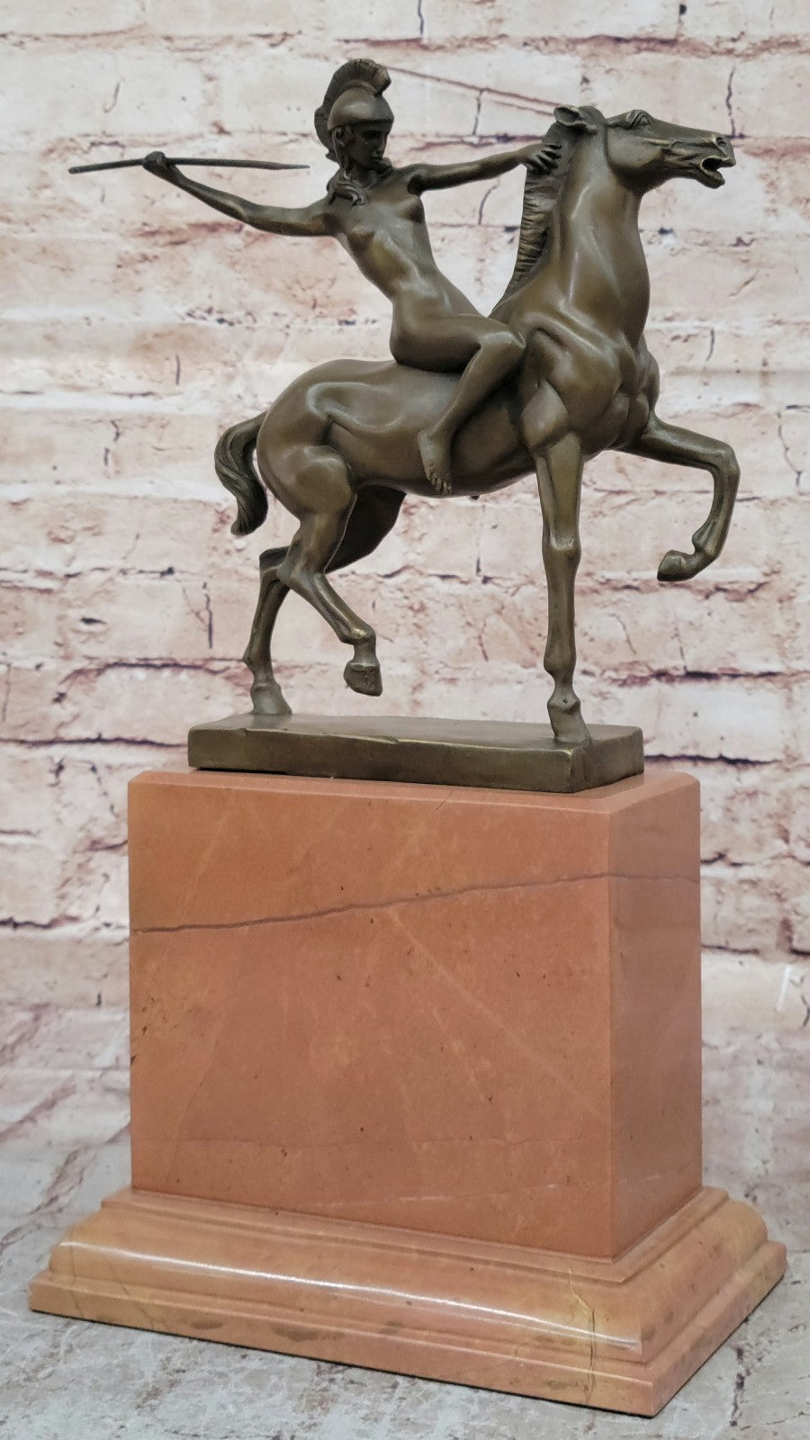 Original Vitaleh Female Amazon Girl With Hat Bronze Sculpture Marble Base Statue