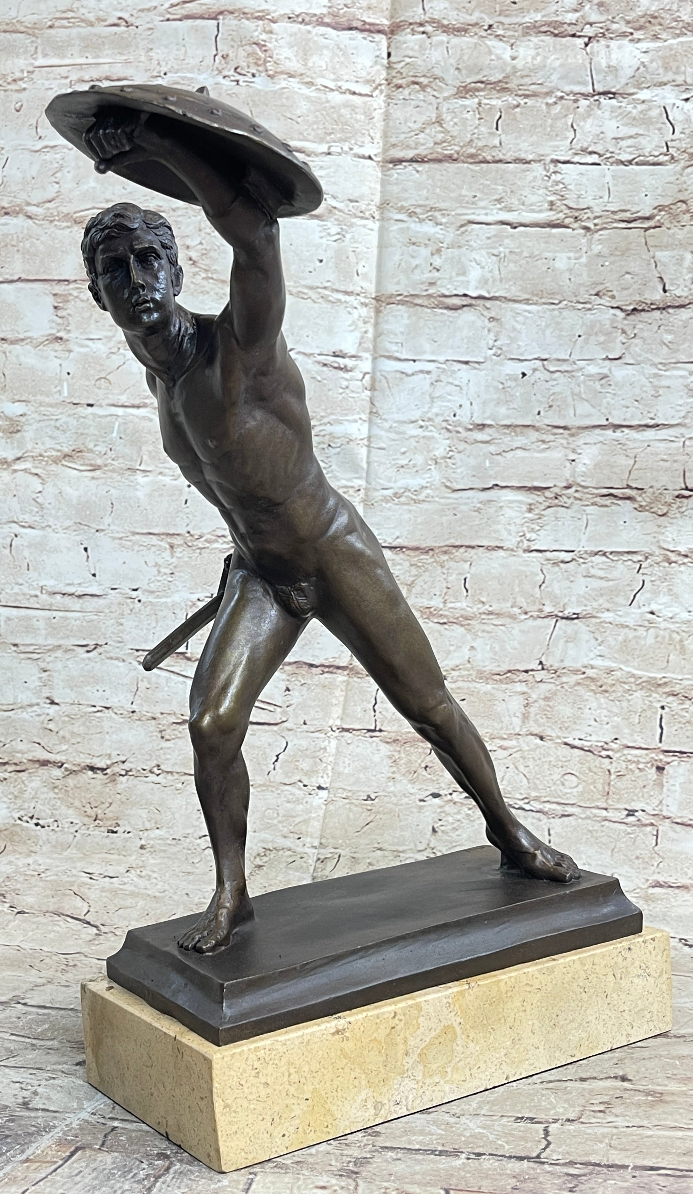 HANDSOME MAN BRONZE HONOR PATRIA ROMAN FRENCH GLADIATOR GAY METAL STATUE