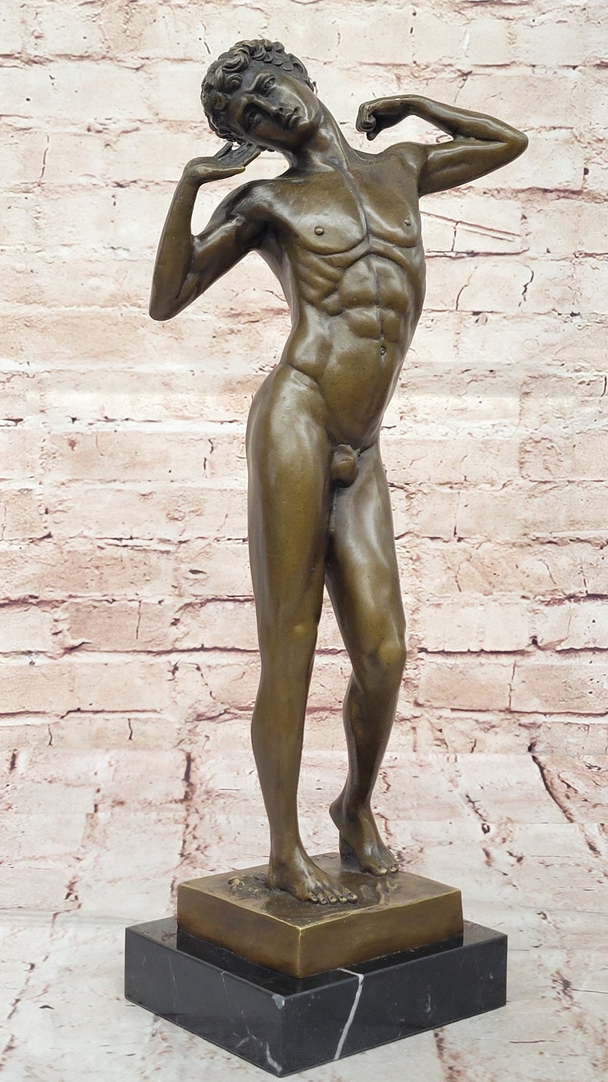 Handcrafted Nude Man Male Interest Erotic Bronze Sculpture Marble Figurine Rodin
