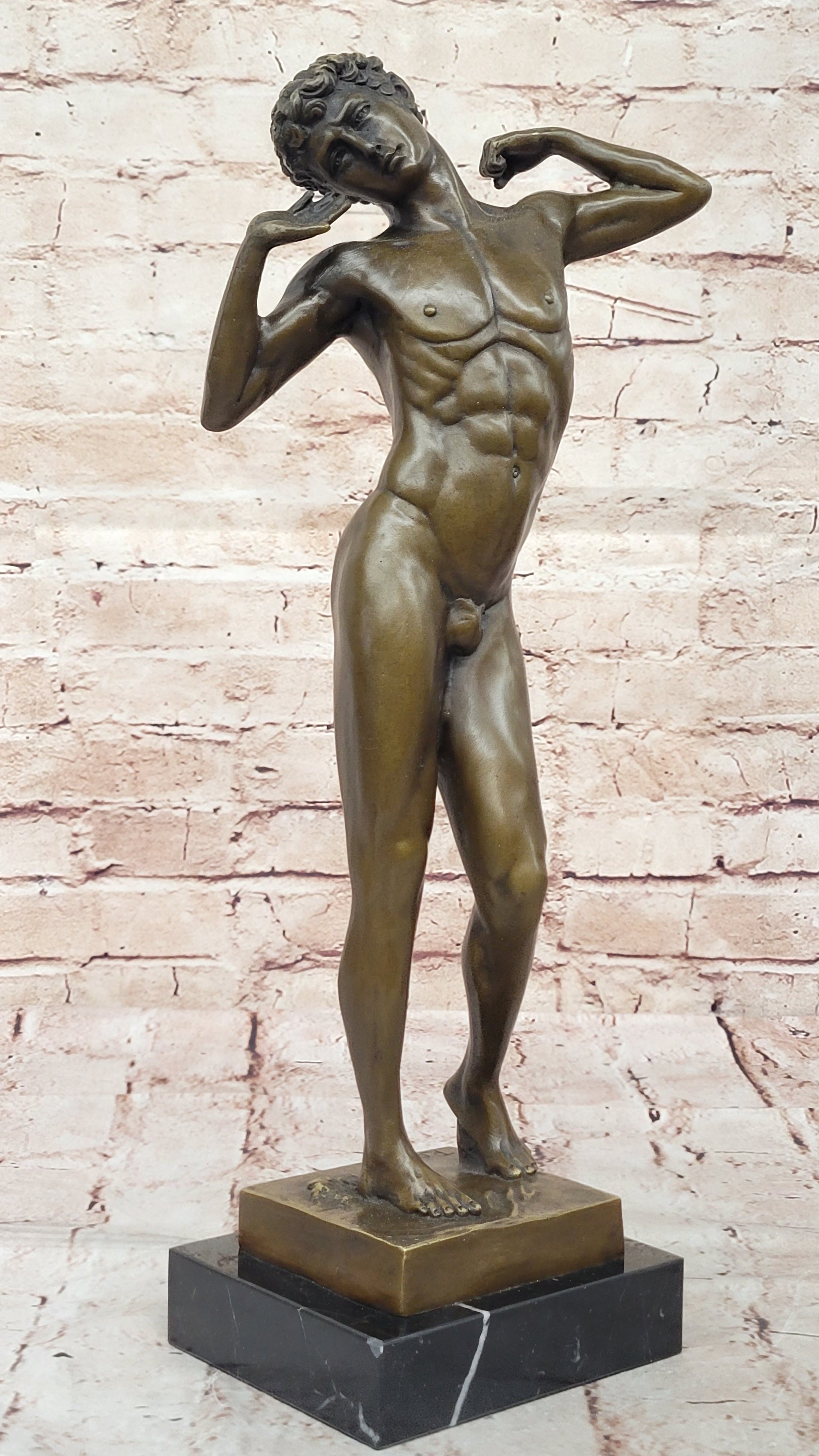 Handcrafted Nude Man Male Interest Erotic Bronze Sculpture Marble Figurine Rodin