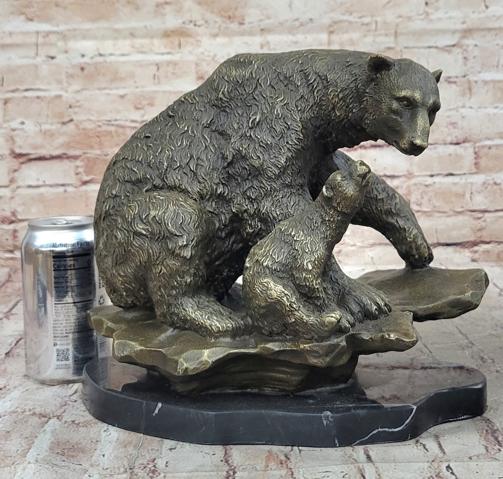 Art Deco Polar Bear And Cub on a Rock Museum Quality Bronze Masterpiece Statue