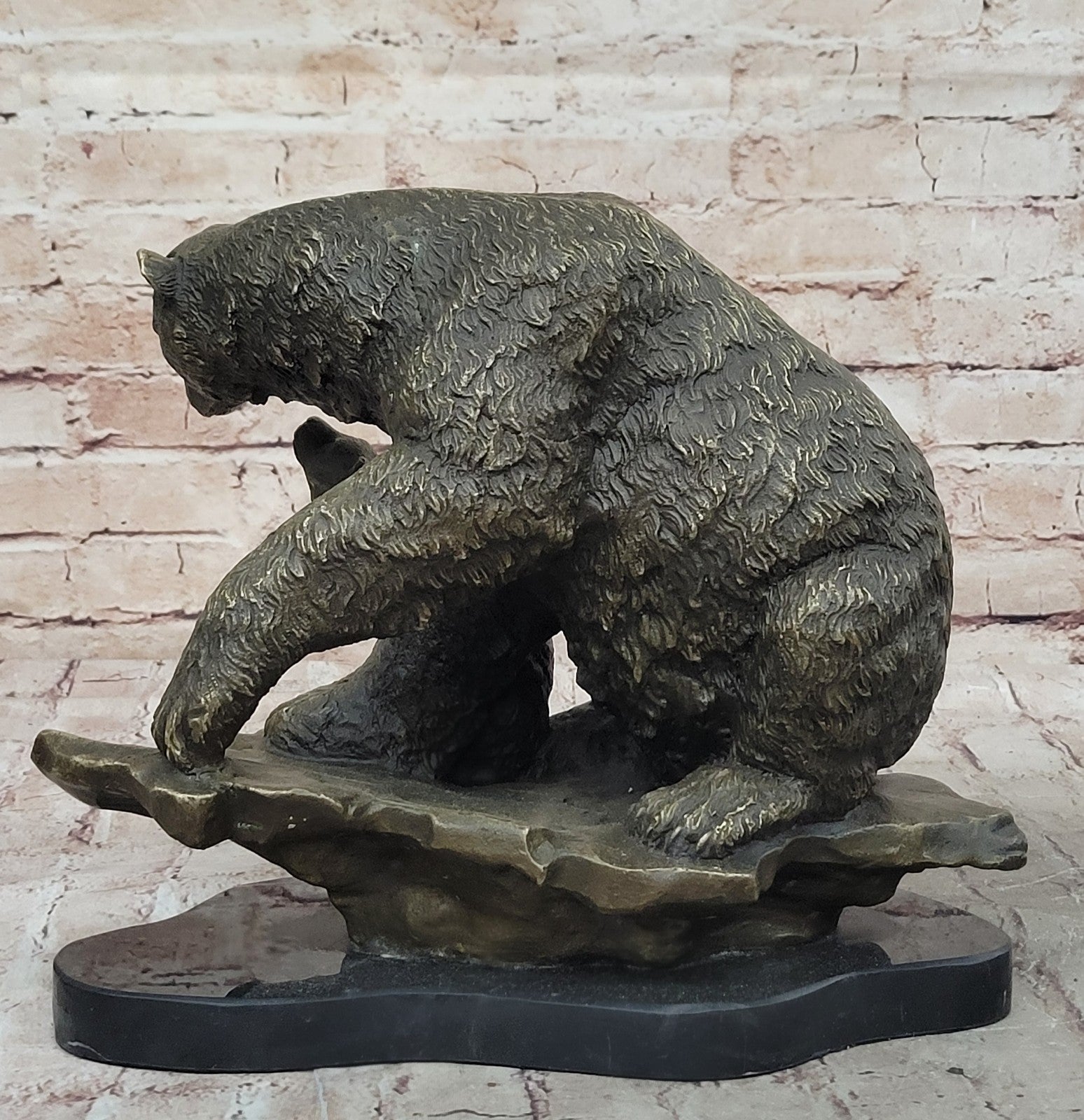 Art Deco Polar Bear And Cub on a Rock Museum Quality Bronze Masterpiece Statue