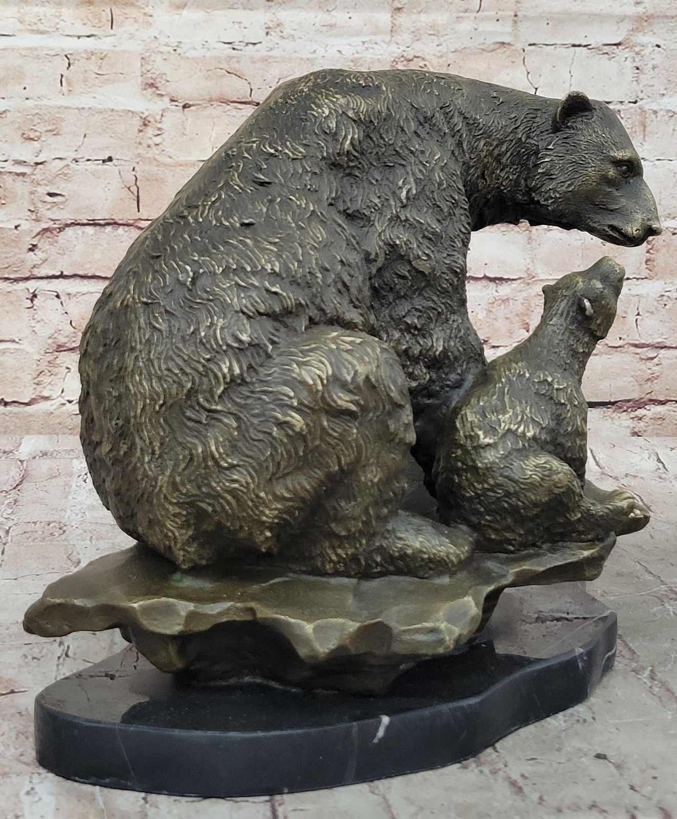 Art Deco Polar Bear And Cub on a Rock Museum Quality Bronze Masterpiece Statue