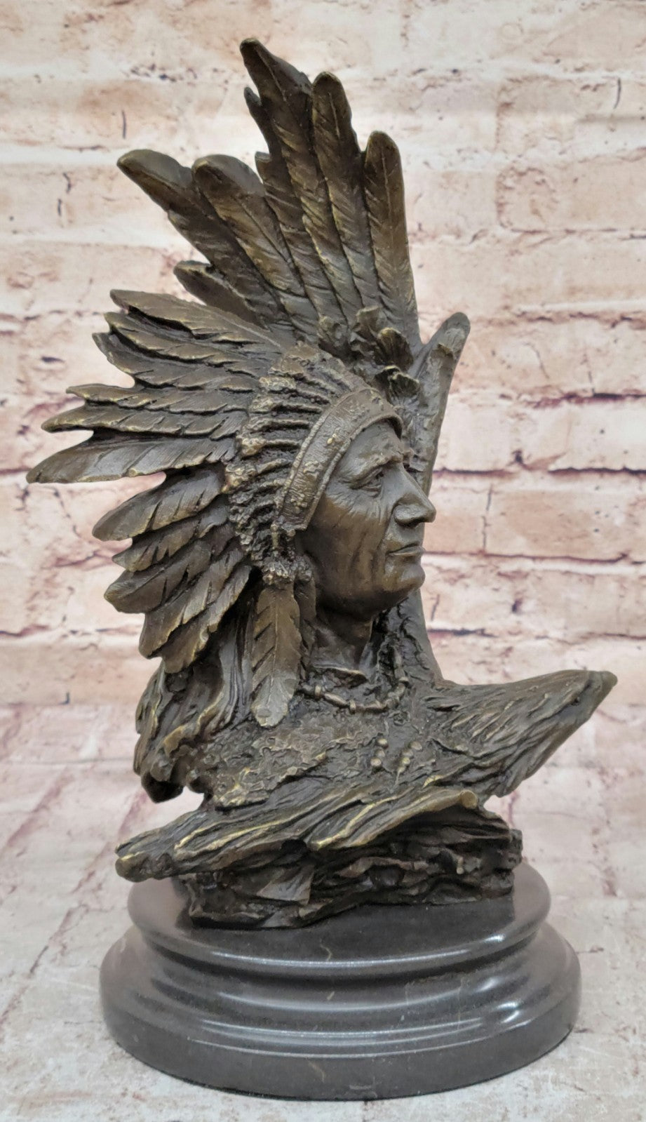 Western Art Hand Made Indian Warrior Chief Bust Bronze Sculpture Figurine Figure