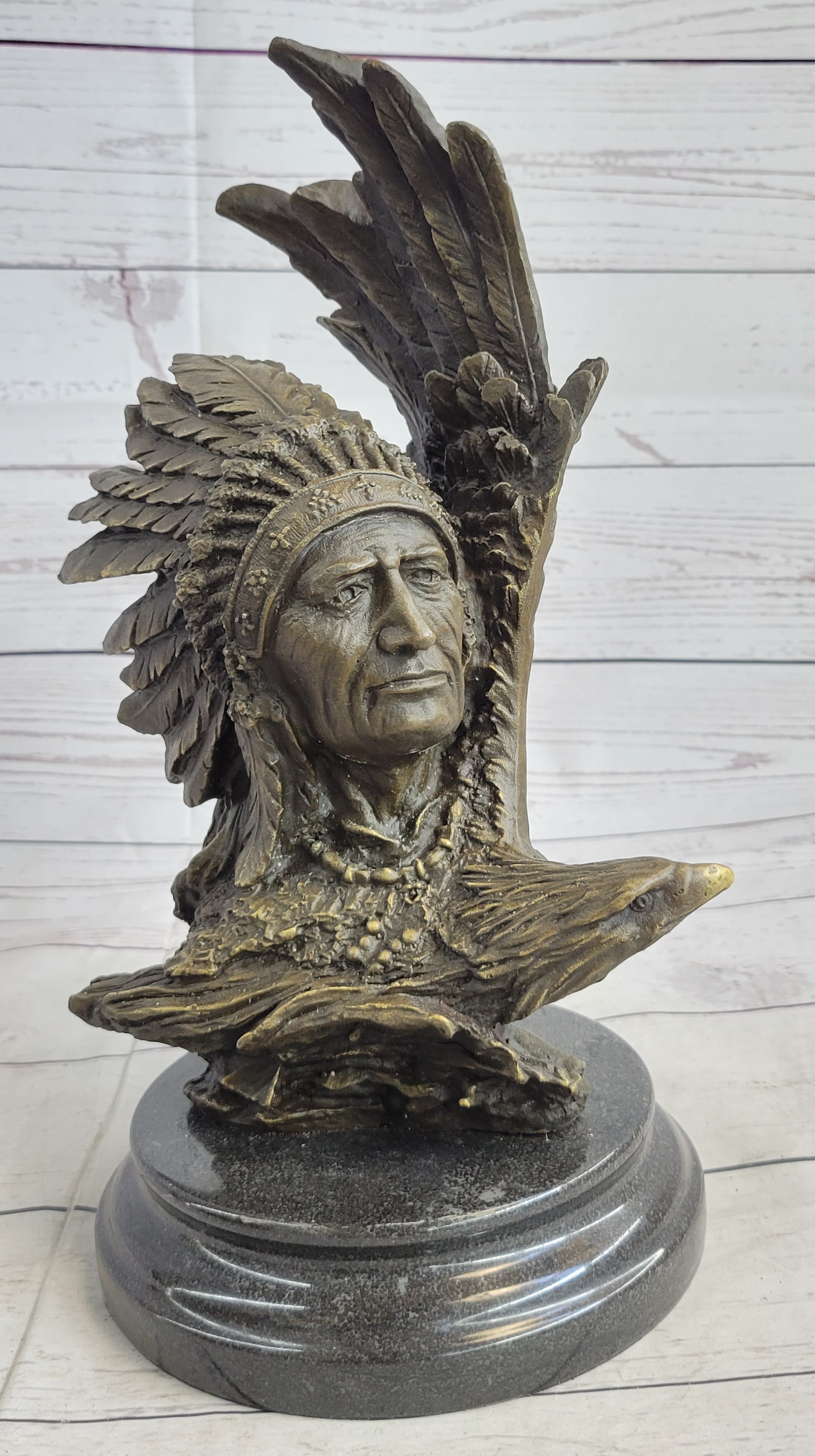 Western Art Hand Made Indian Warrior Chief Bust Bronze Sculpture Figurine Figure