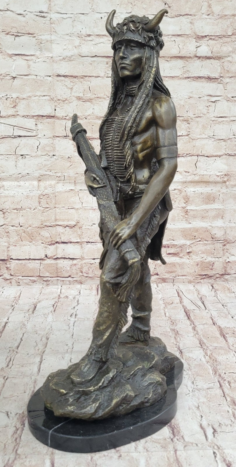 Handcrafted bronze sculpture SALE Marble Chief Indian American Native Signed