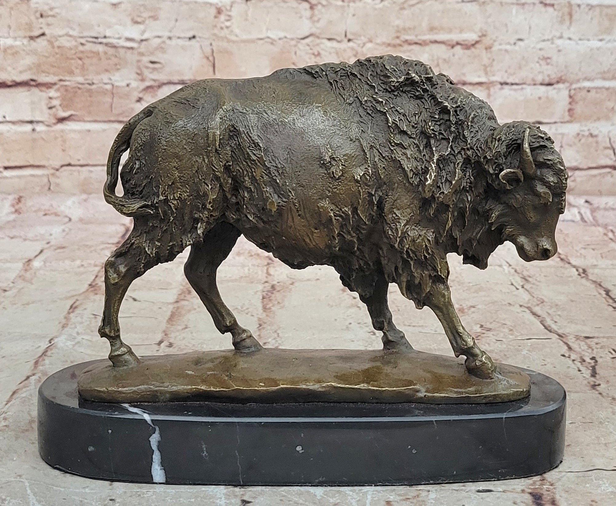 Vintage Barye Vienna Austria Buffalo Bison Bronze Statue Sculpture Figure Sale