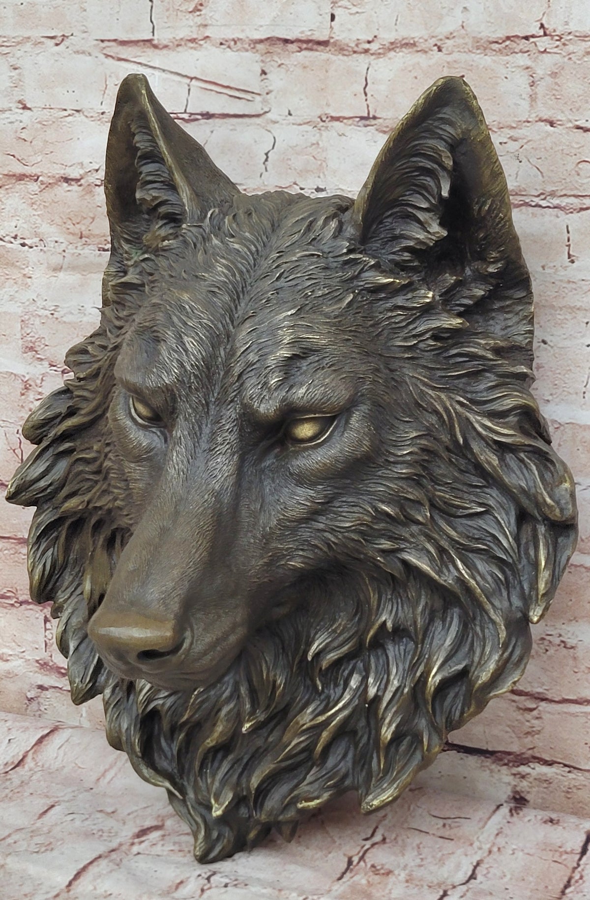 19`` bronze art sculpture good home decorate statue wall hanging wolf head