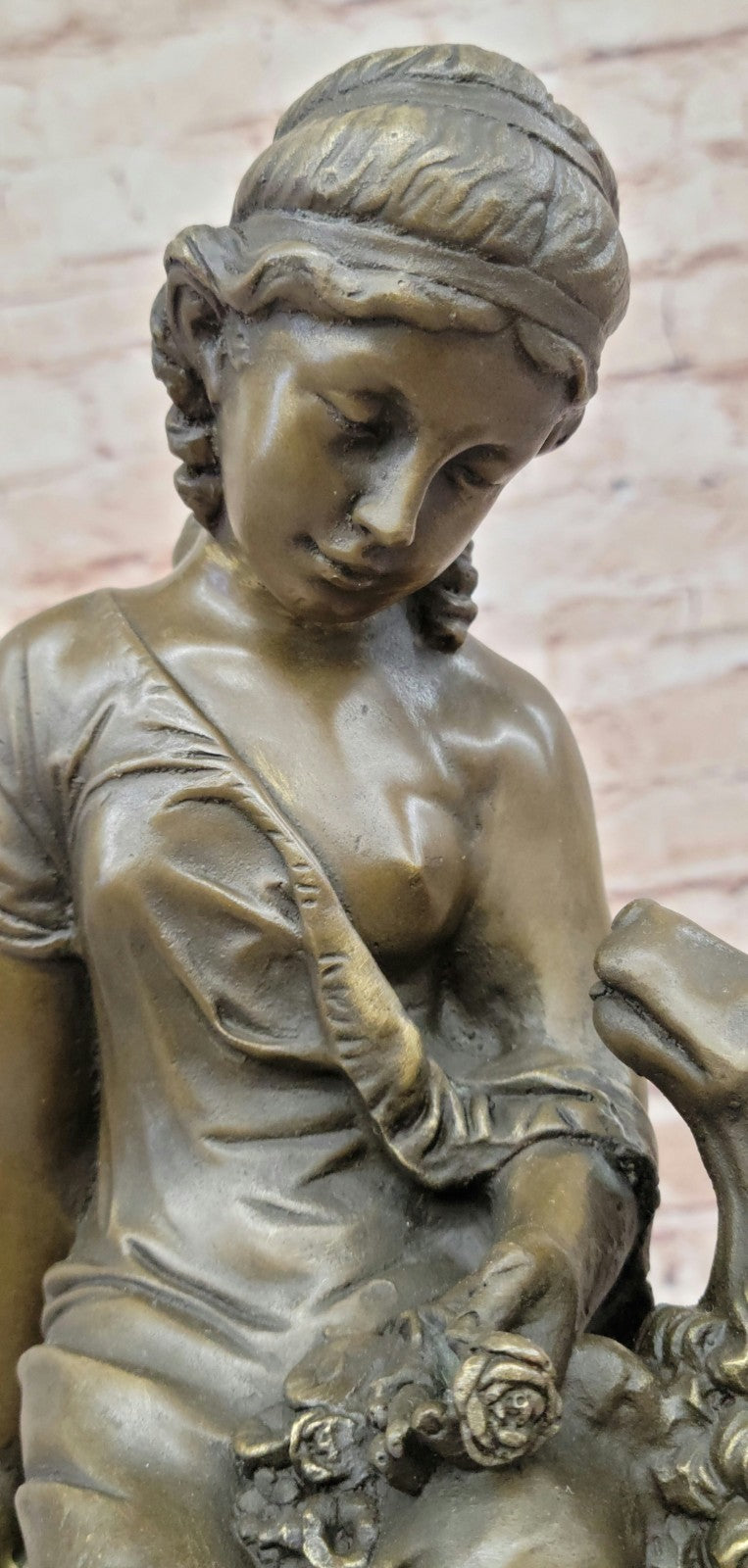 Hand Made Detailed Woman and her Dog by Lost Wax Method Bronze Sculpture