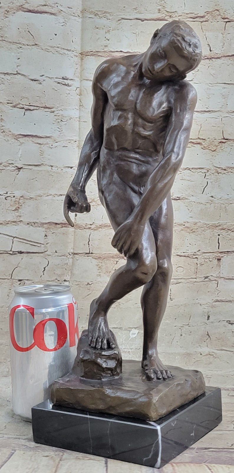 100% SOLID BRONZE FIGURINE STATUETTE REPRODUCTION RODIN ADAM STYLE HOT CAST STATUE