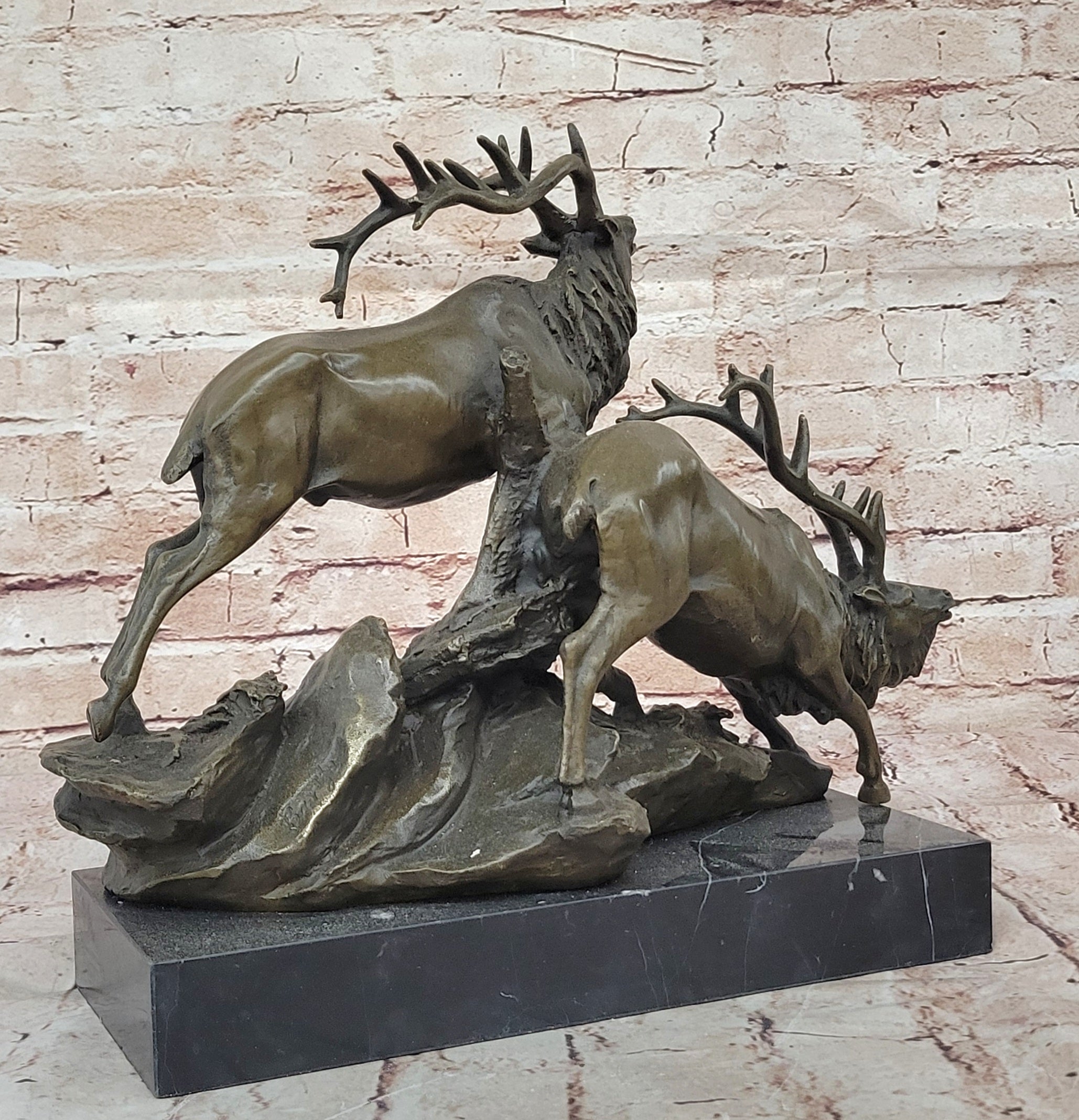 Art Deco Handcrafted Two Running Stag Wildlife Home/Cabin Bronze Sculpture Figure