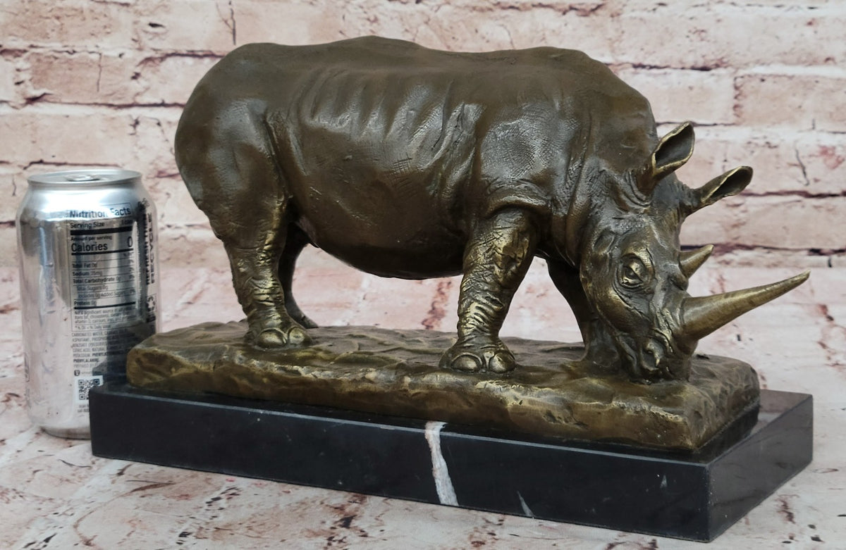 INCREDIBLY DETAILED RHINOCEROS BRONZE / BLACK RHINO ART DECO WILDLIFE SCULPTURE