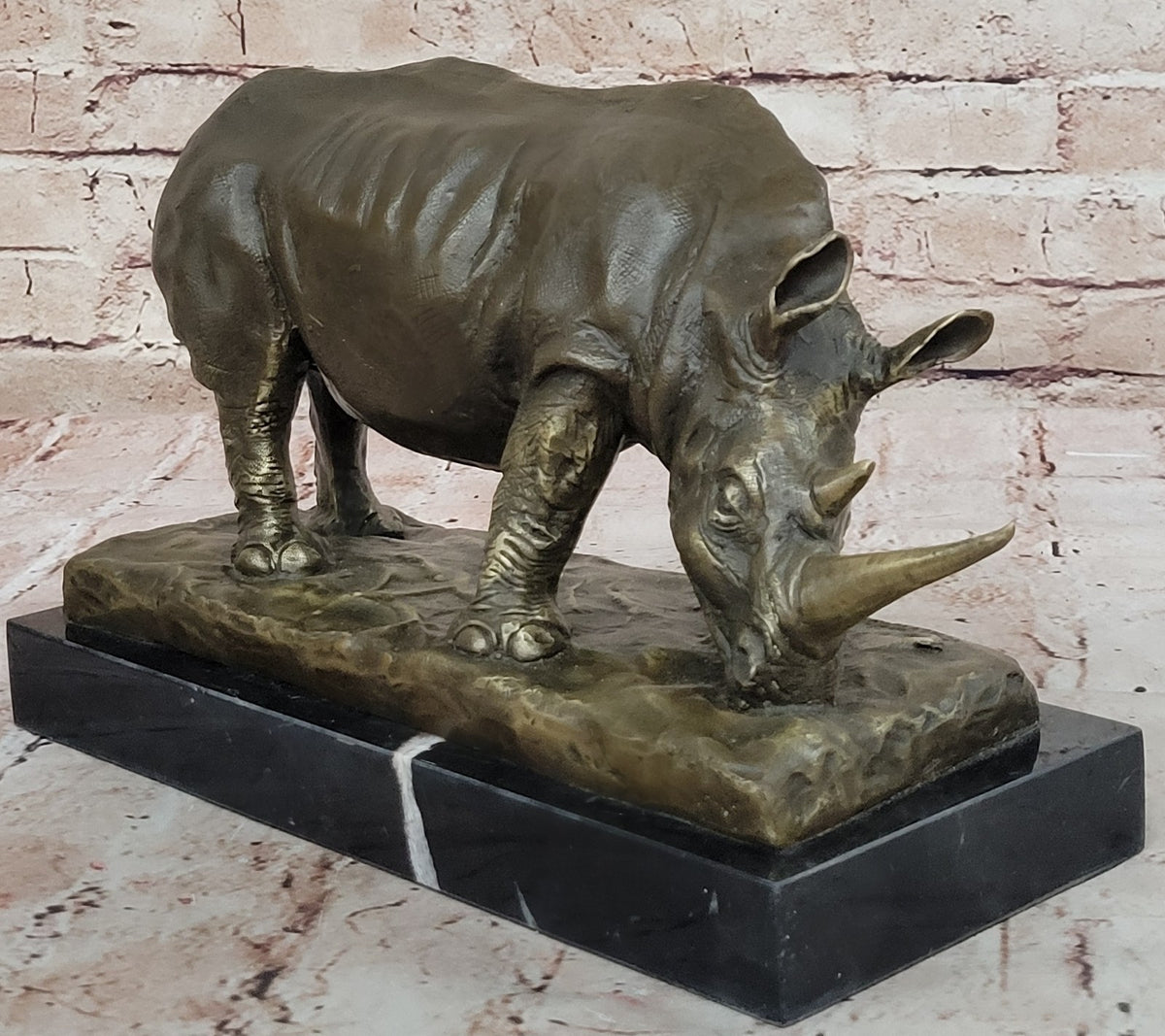 INCREDIBLY DETAILED RHINOCEROS BRONZE / BLACK RHINO ART DECO WILDLIFE SCULPTURE