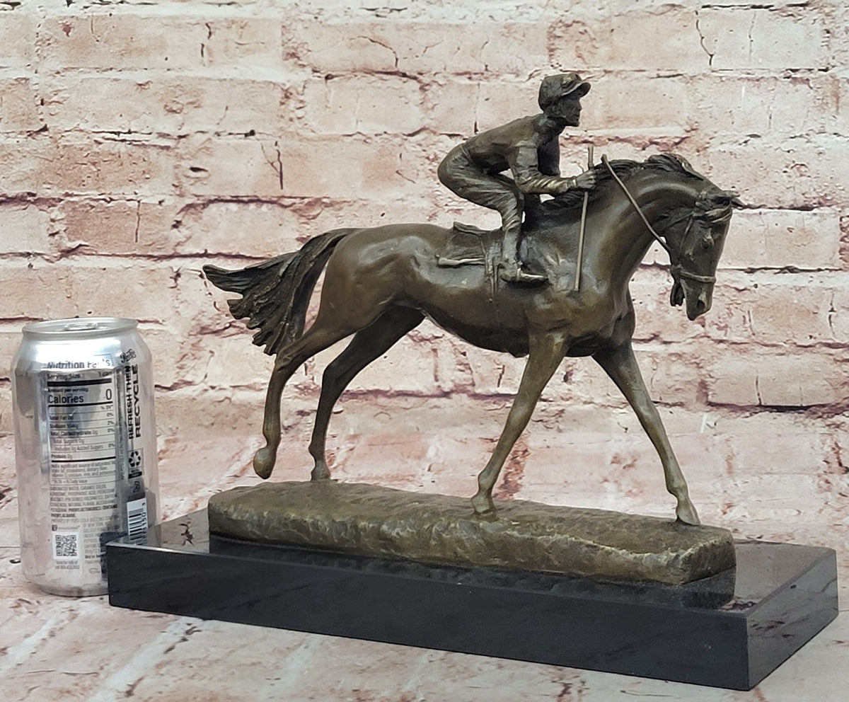 Bronze Sculpture, Hand Made Statue Sports Horse &Jockey Racetrack Triple Crown