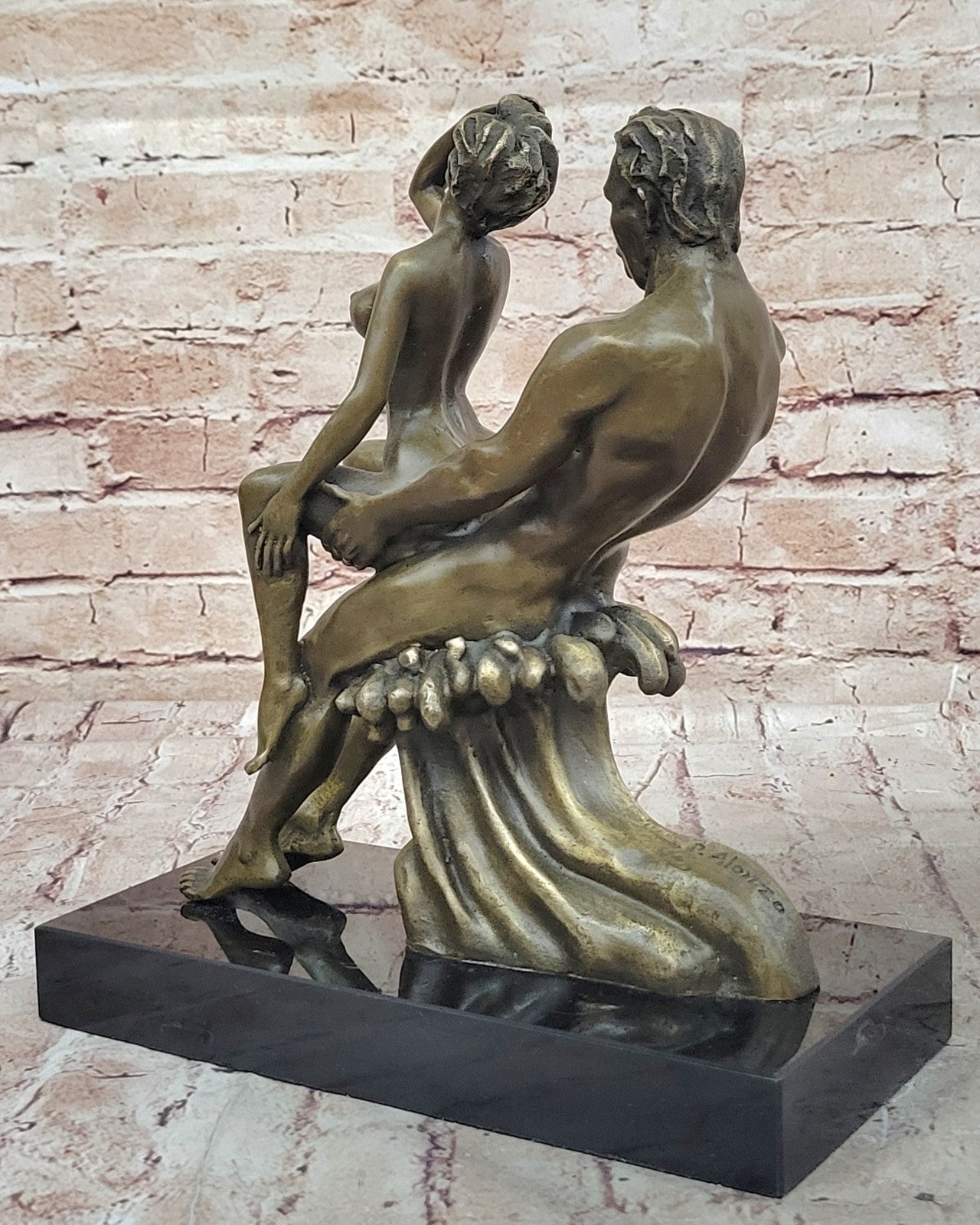 Signed Original Nude Erotic Man and Woman Couple Bronze Sculpture Large