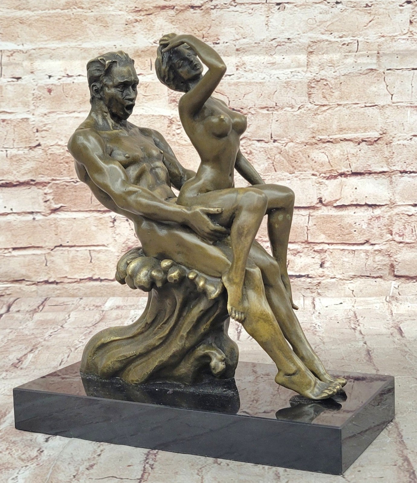 Signed Original Nude Erotic Man and Woman Couple Bronze Sculpture Large