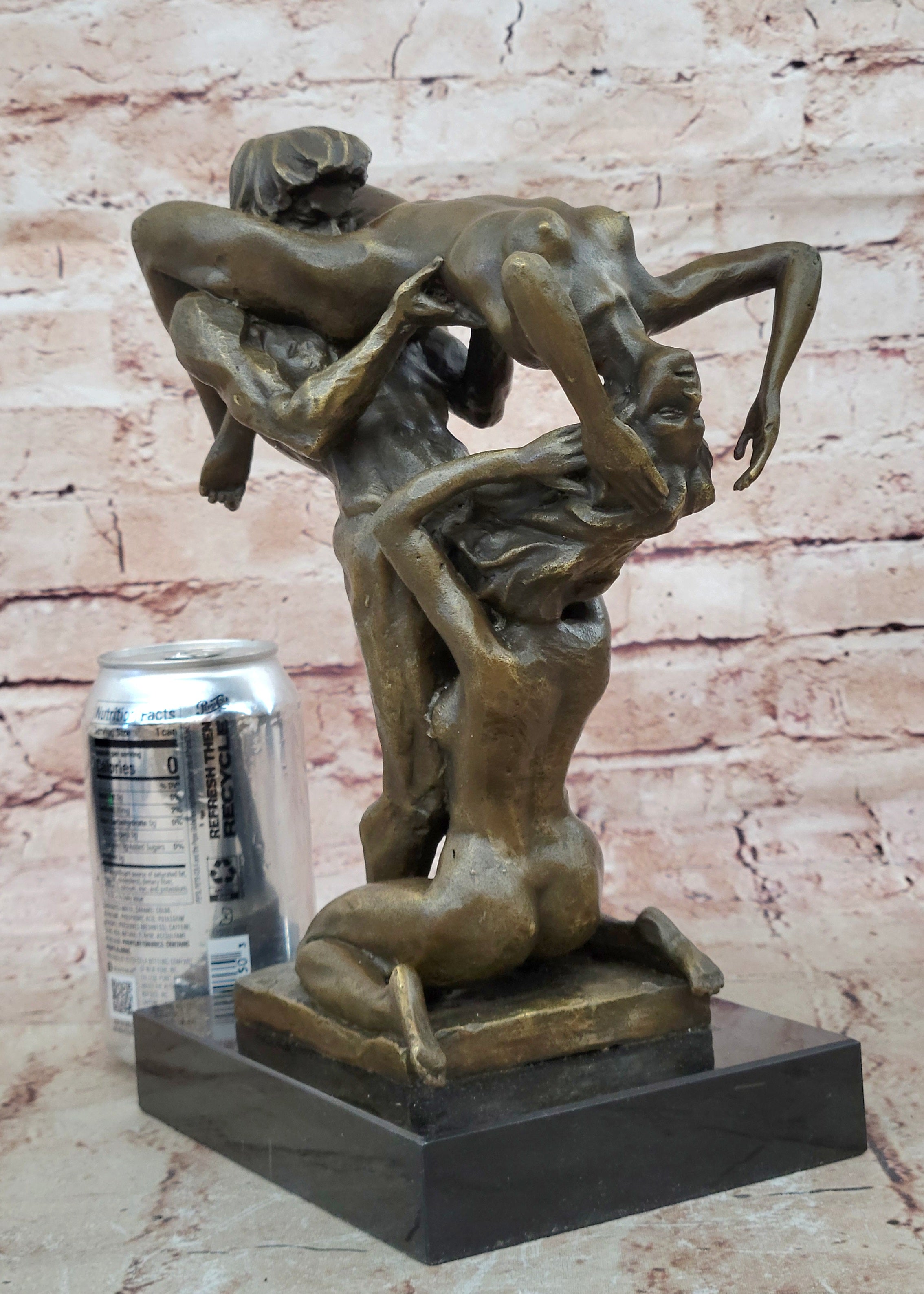 Bronze Sculpture 3 Way Action Nude Naked Man and Two Woman Bronze Sculpture