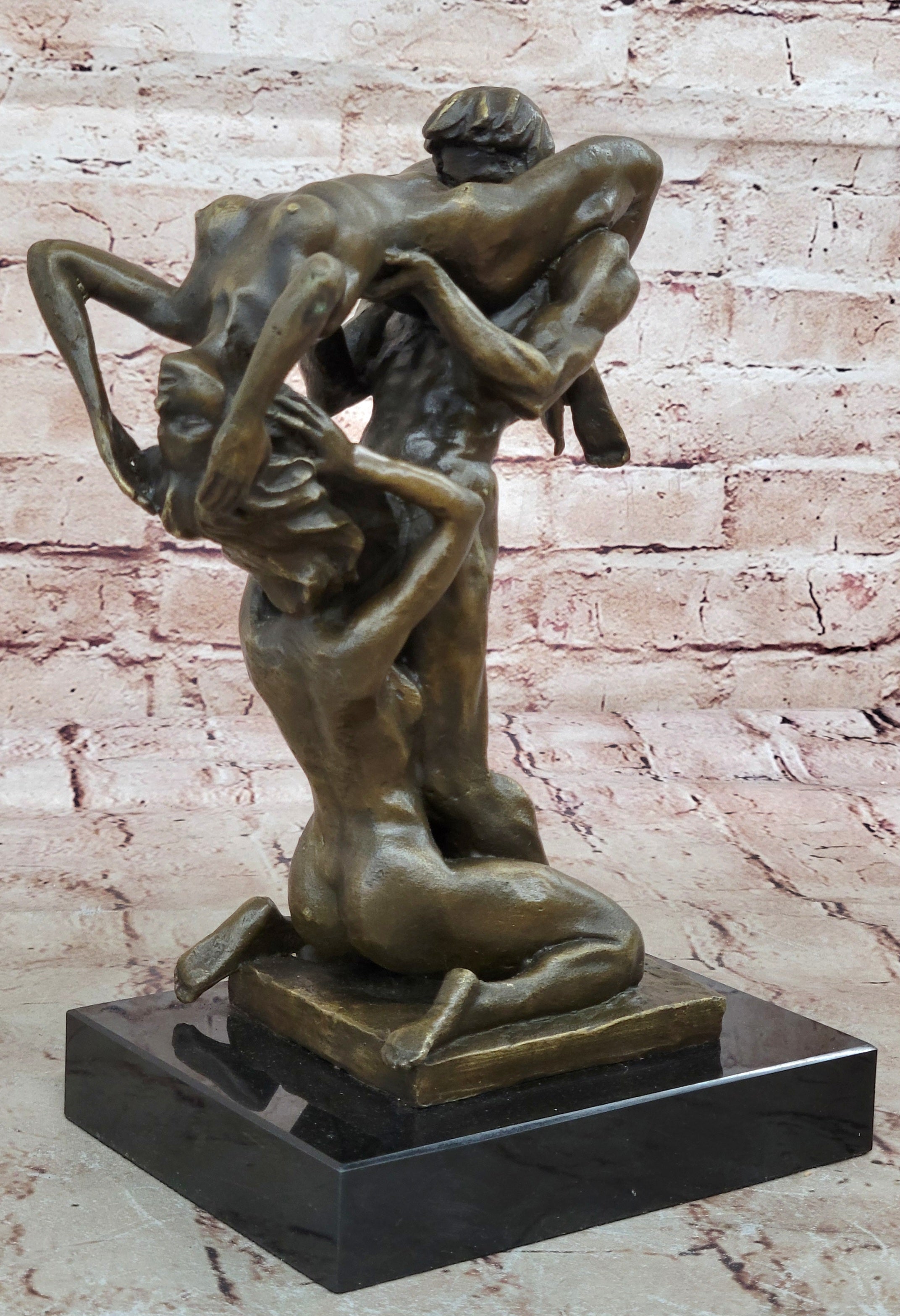 Bronze Sculpture 3 Way Action Nude Naked Man and Two Woman Bronze Sculpture