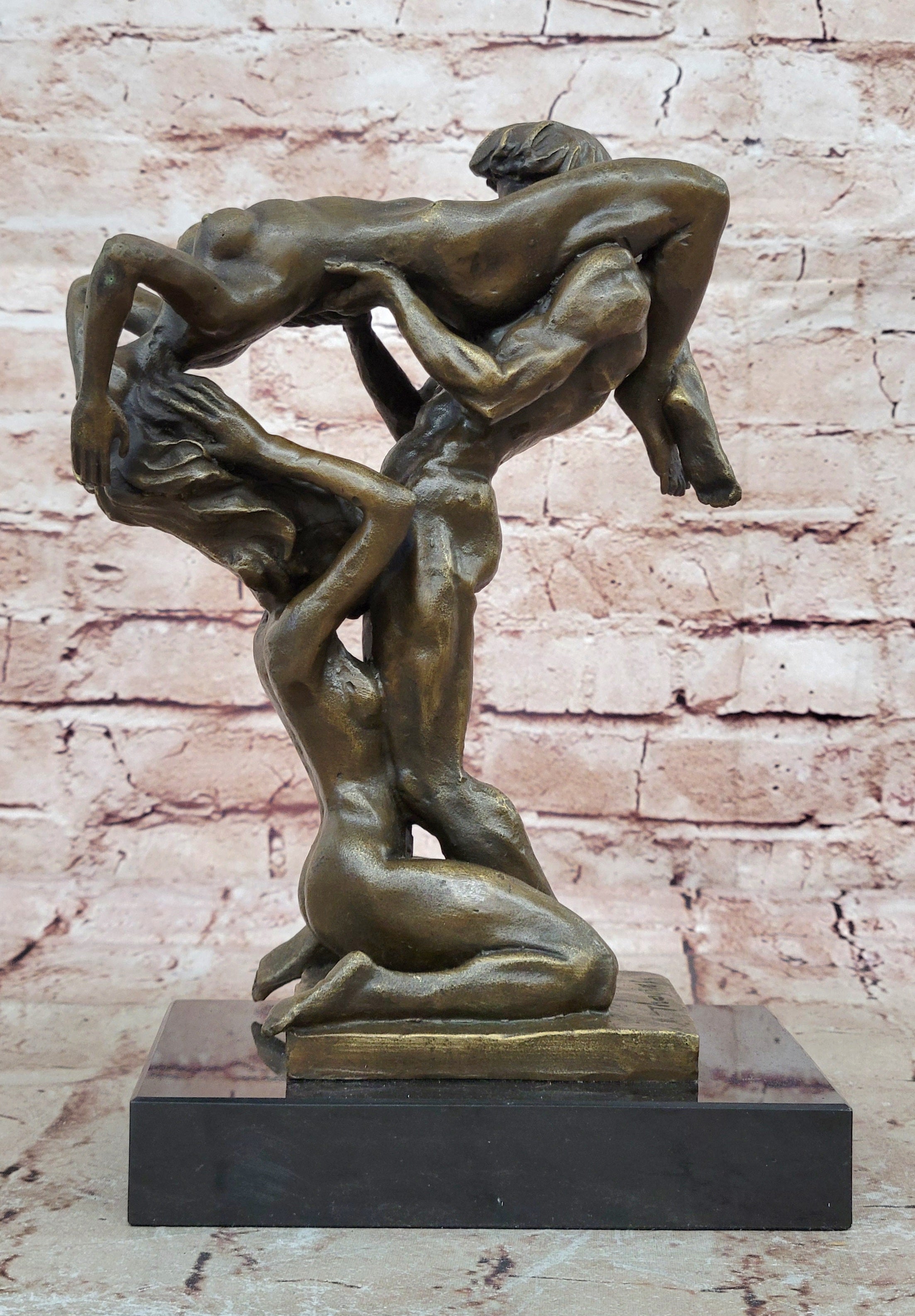 Bronze Sculpture 3 Way Action Nude Naked Man and Two Woman Bronze Sculpture