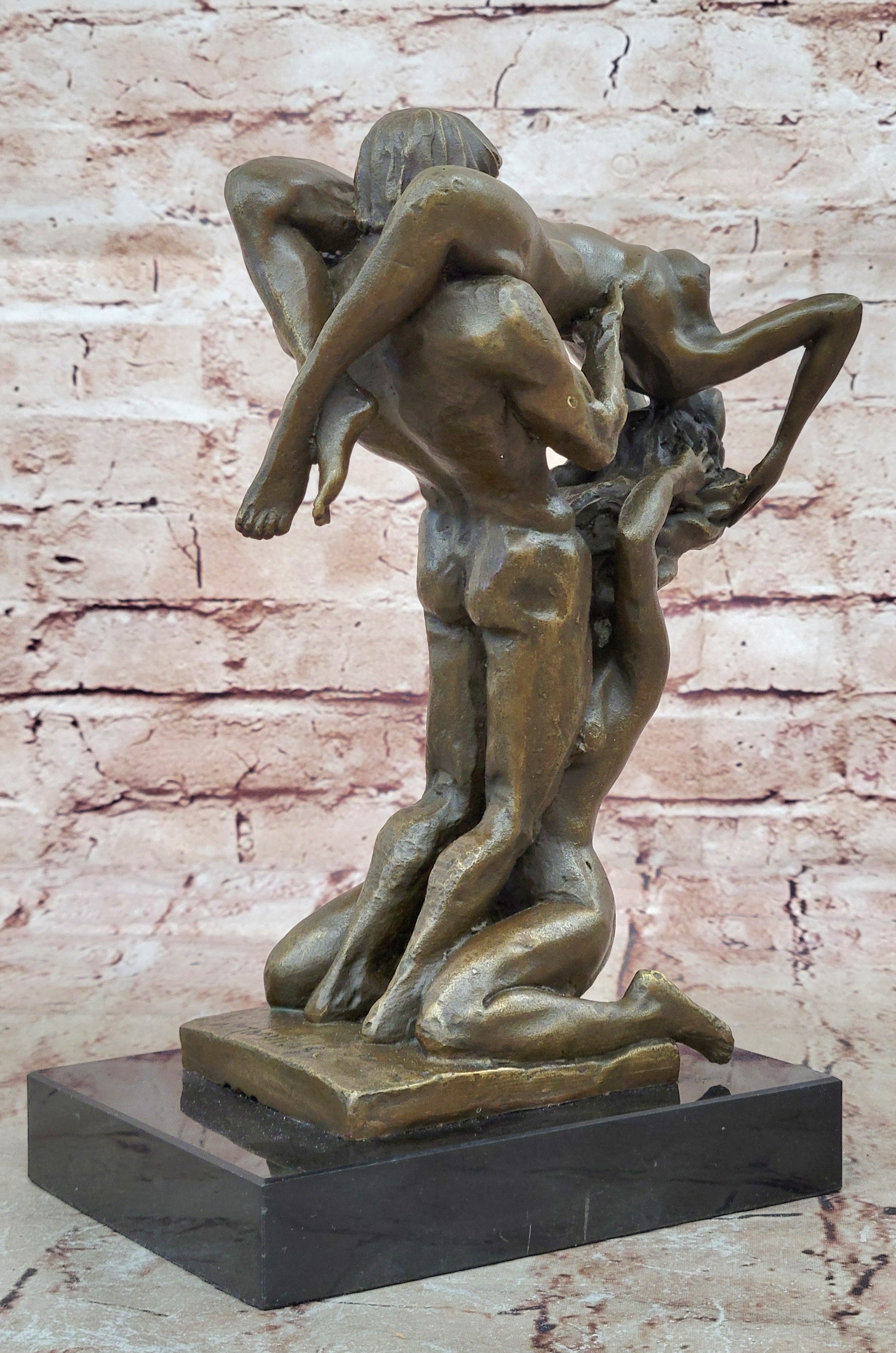 Bronze Sculpture 3 Way Action Nude Naked Man and Two Woman Bronze Sculpture