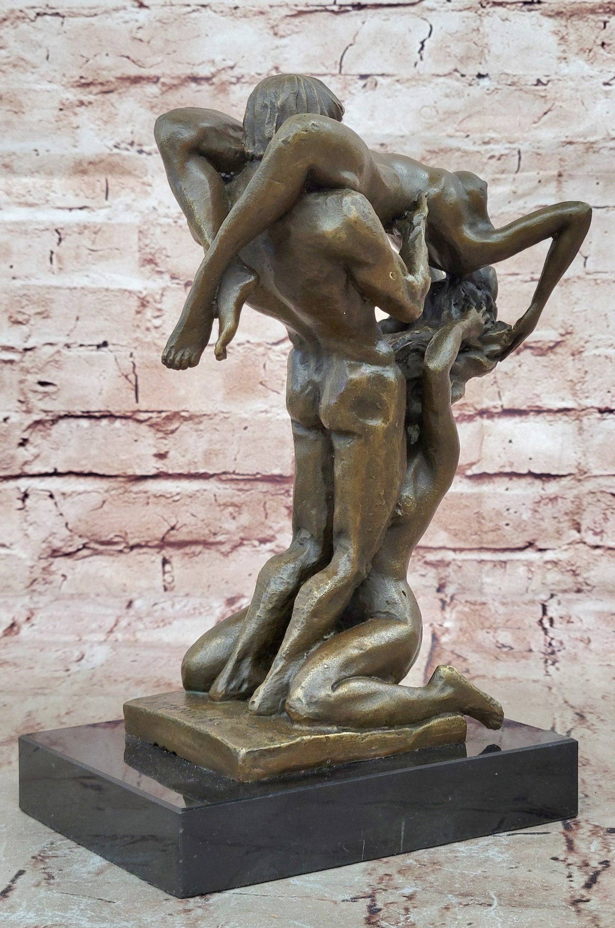 Bronze Sculpture 3 Way Action Nude Naked Man and Two Woman Bronze Sculpture