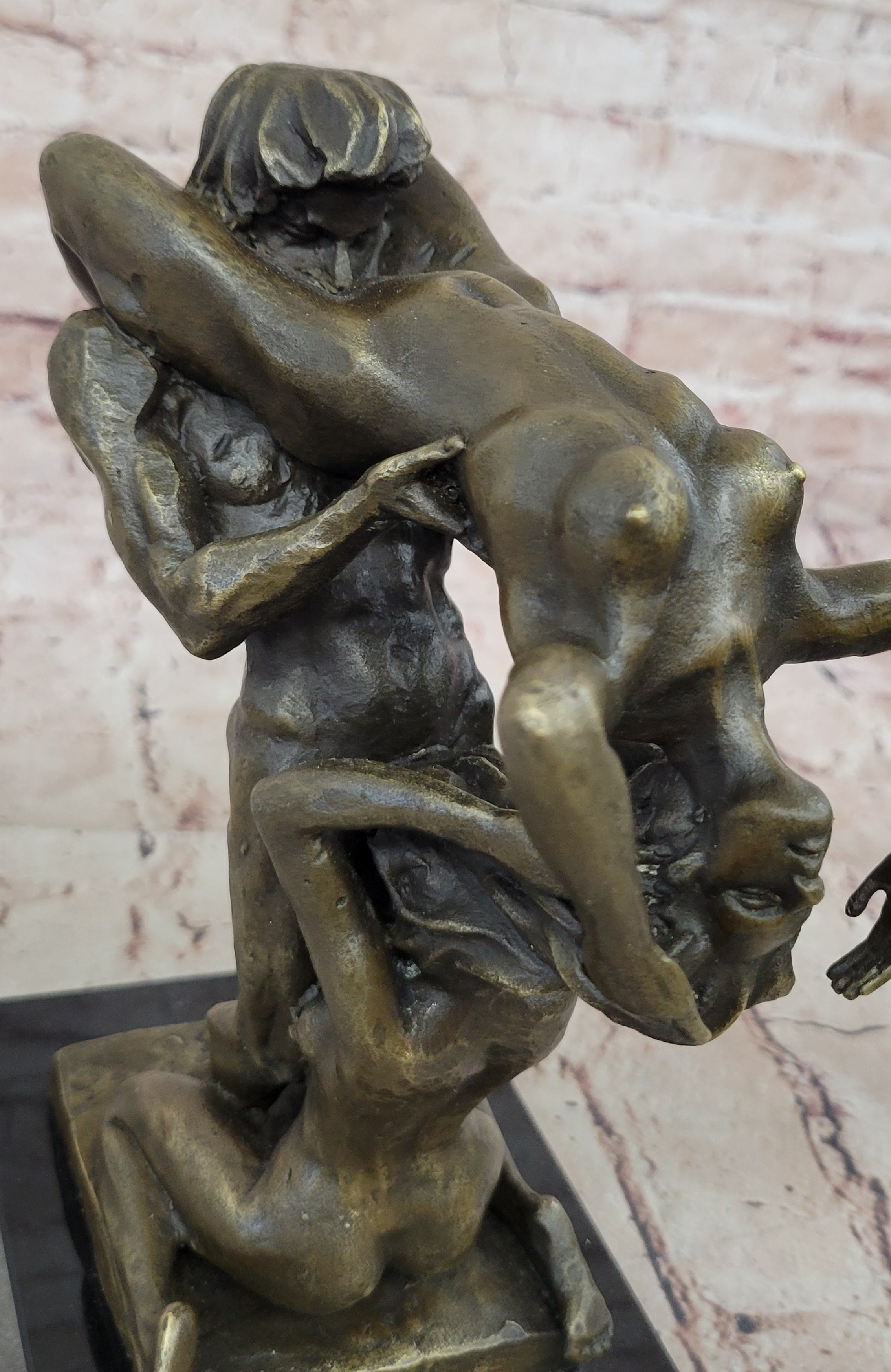 Bronze Sculpture 3 Way Action Nude Naked Man and Two Woman Bronze Sculpture