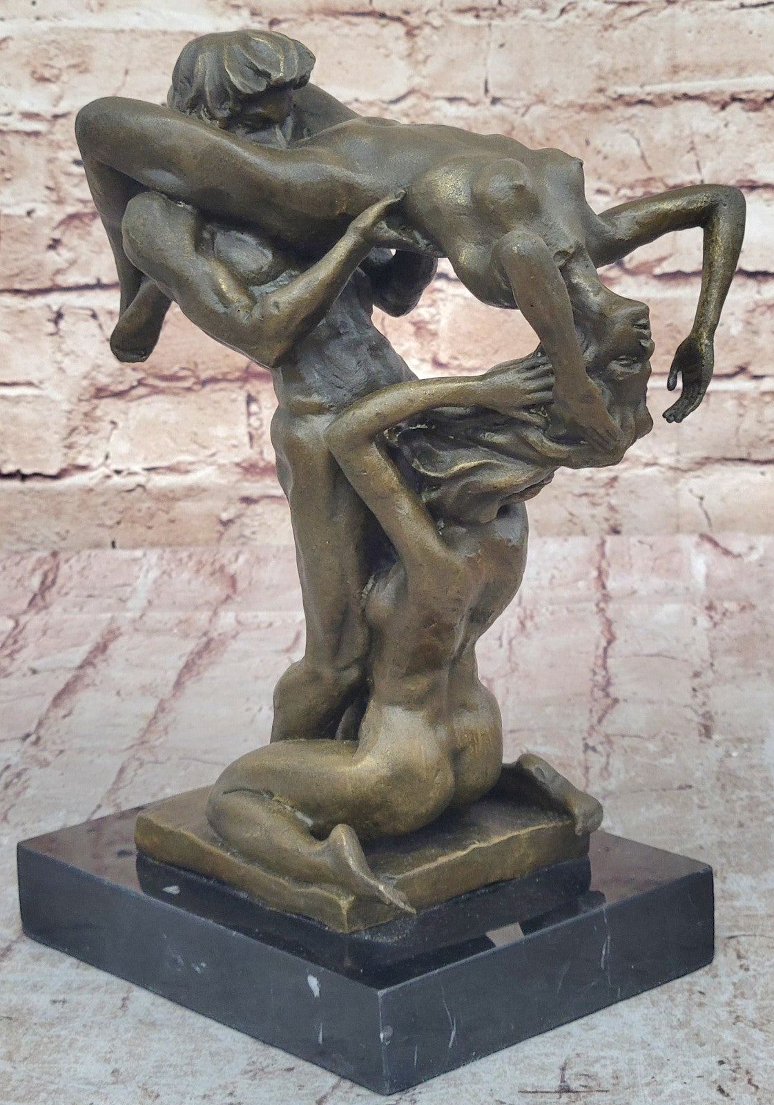 Bronze Sculpture 3 Way Action Nude Naked Man and Two Woman Bronze Sculpture