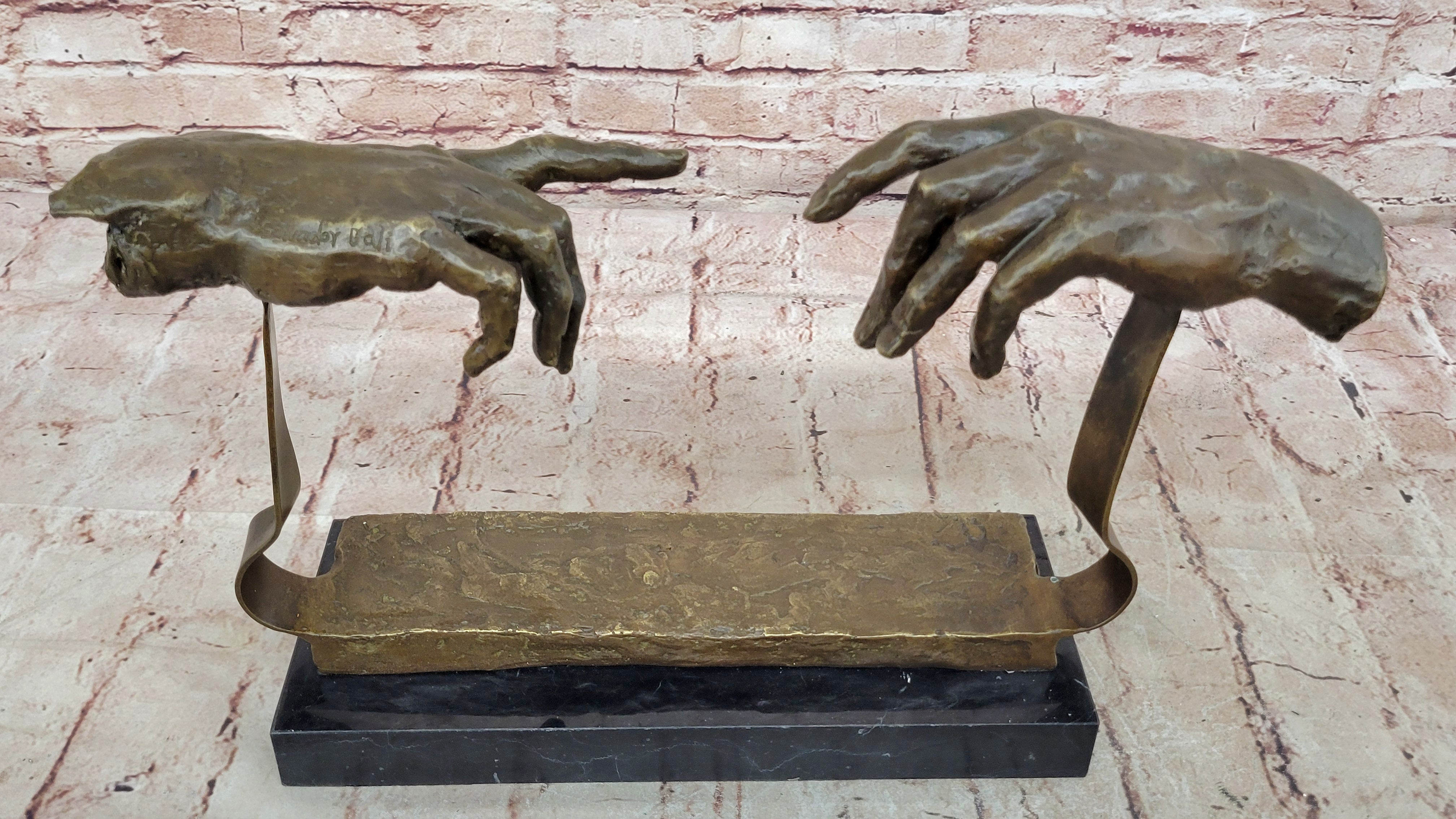 Signed Dali Bases on Michelangelo Creation of Man Bronze Sculpture Marble Statue