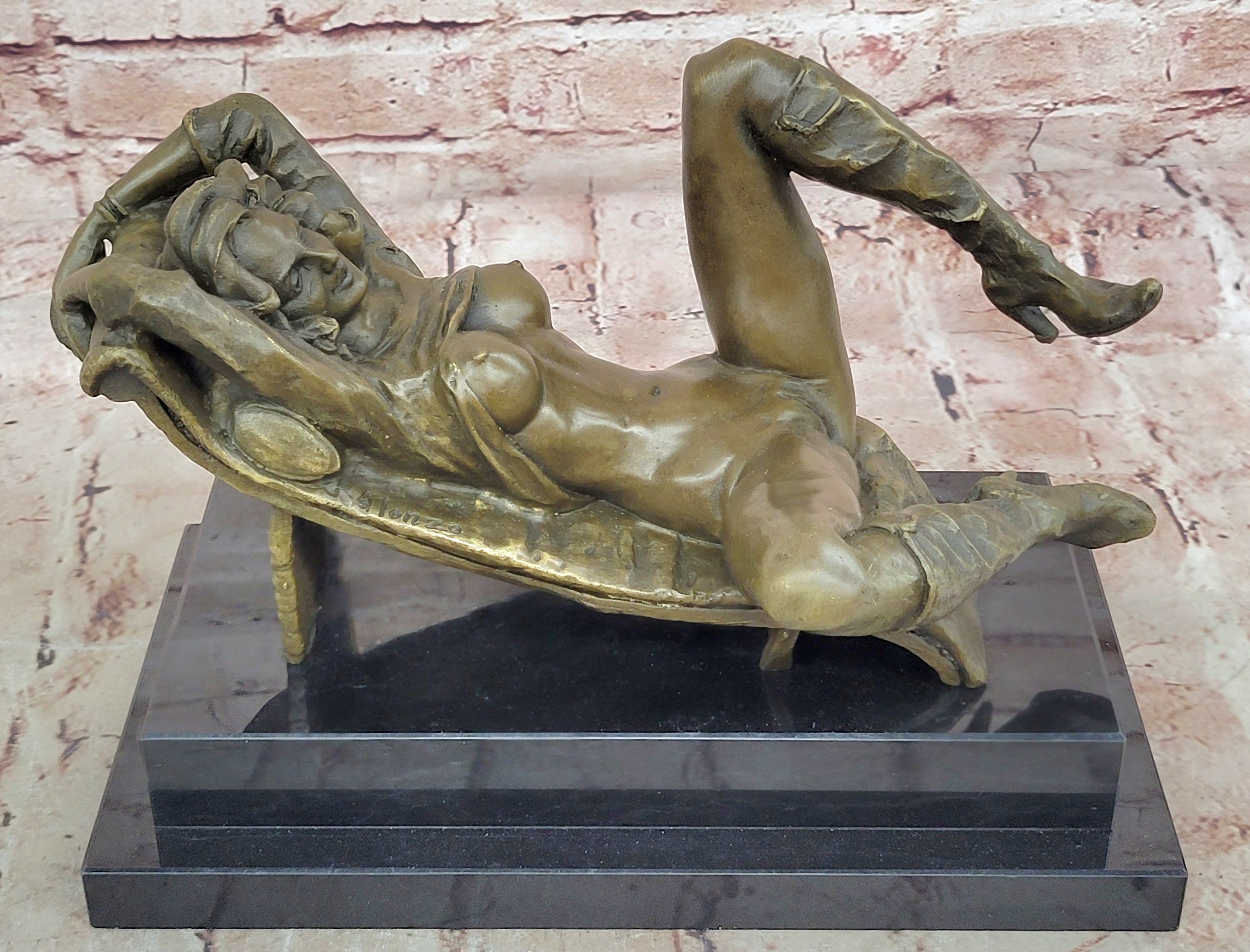 Erotic Nude Collectible Art Sexy Vixen Signed Original Alonzo Bronze Sculpture Art