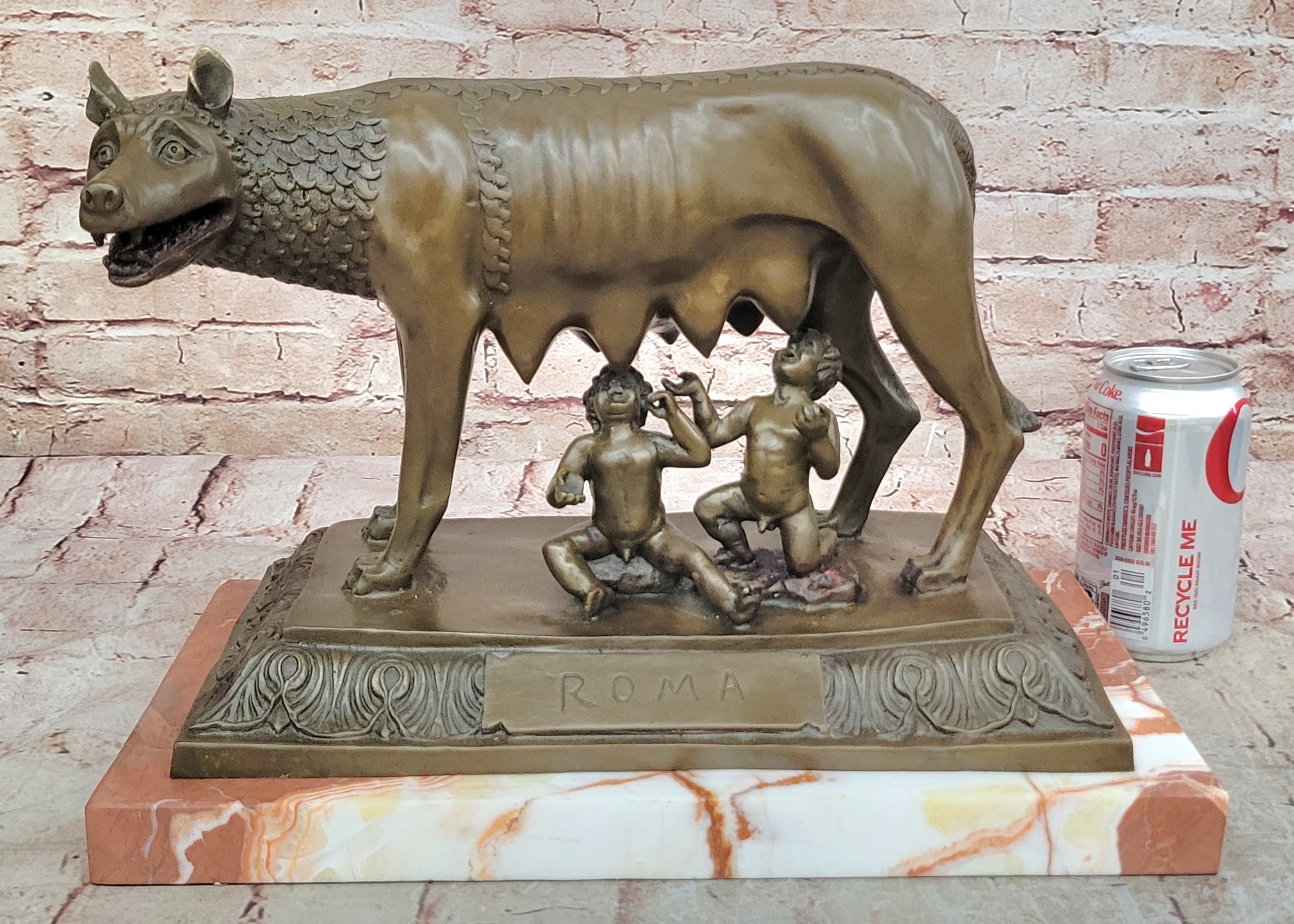 HOT CAST LARGE SHE_WOLF ROMULUS AND RAMUS MUSUEM QUALITY CLASSIC ARTWORK BRONZE