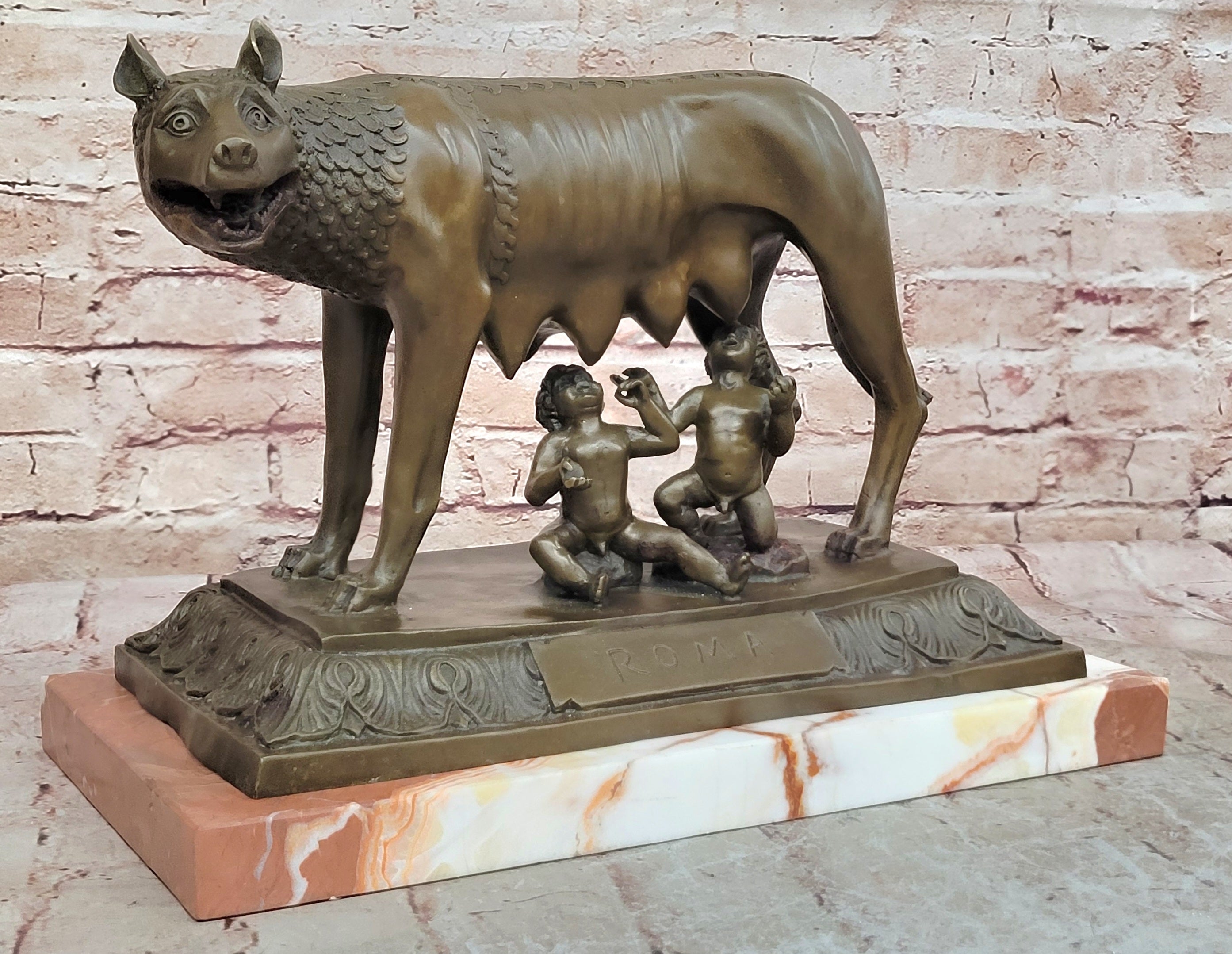 HOT CAST LARGE SHE_WOLF ROMULUS AND RAMUS MUSUEM QUALITY CLASSIC ARTWORK BRONZE